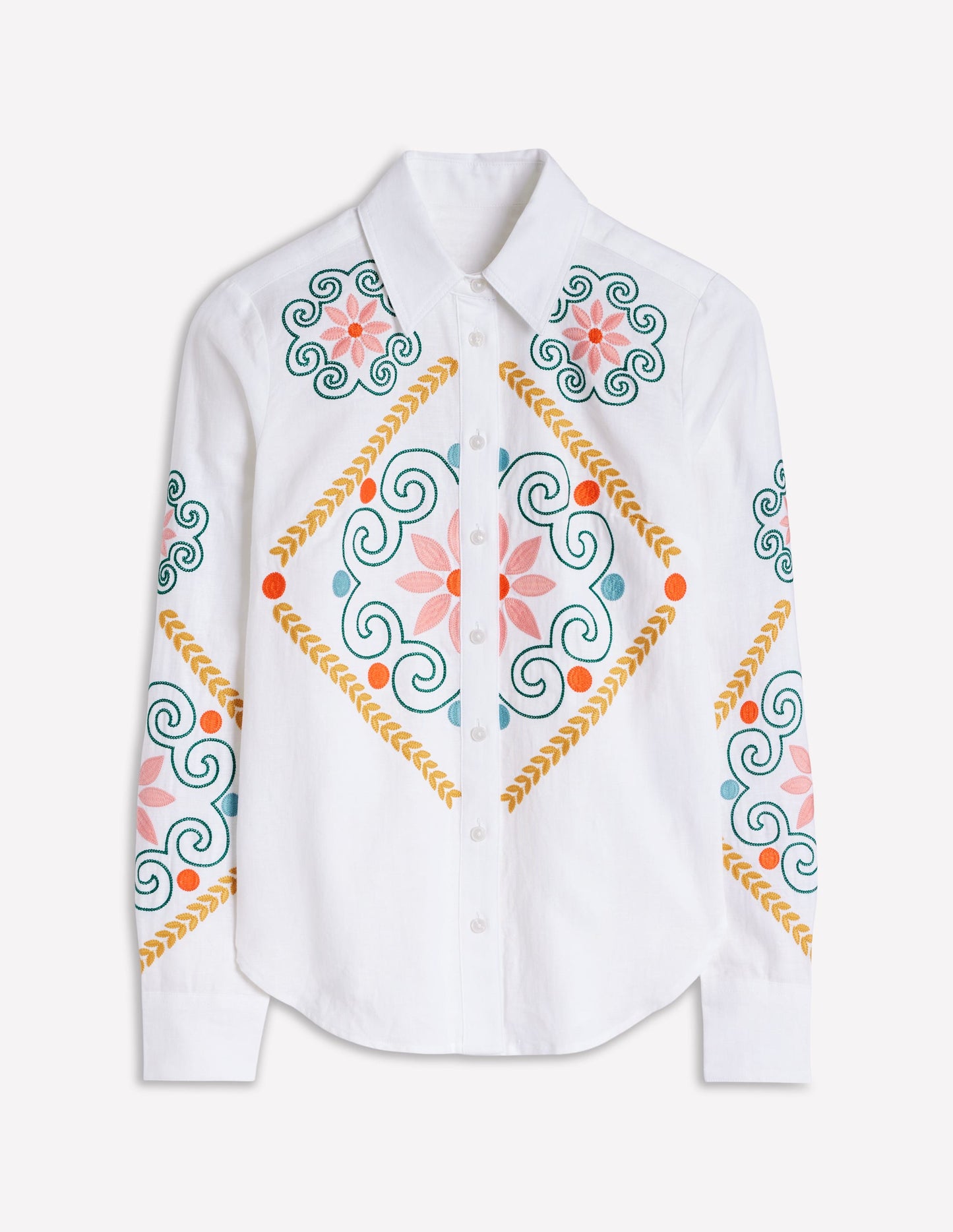 Sienna Embroidered Linen Shirt-White