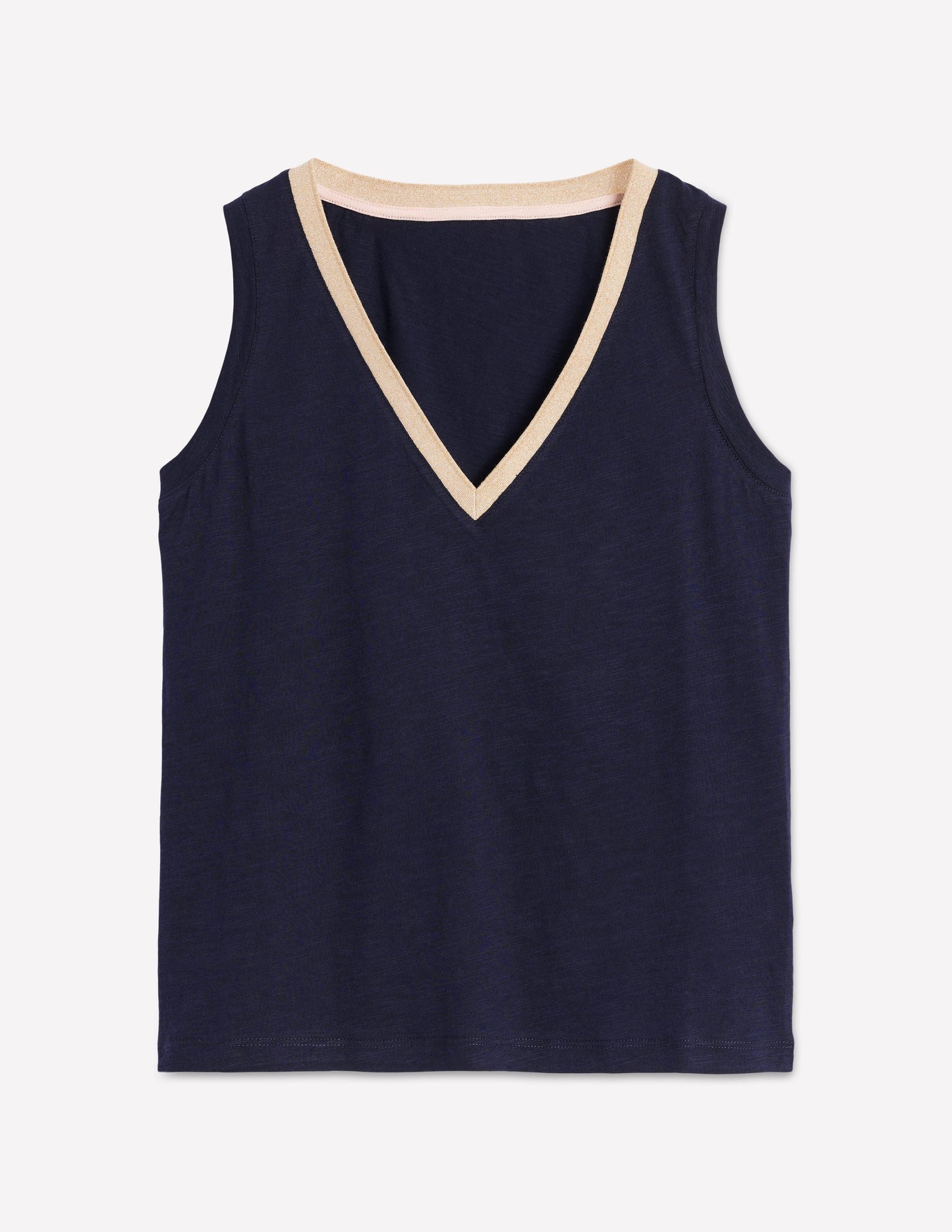 Metallic Trim V Neck Vest-Navy