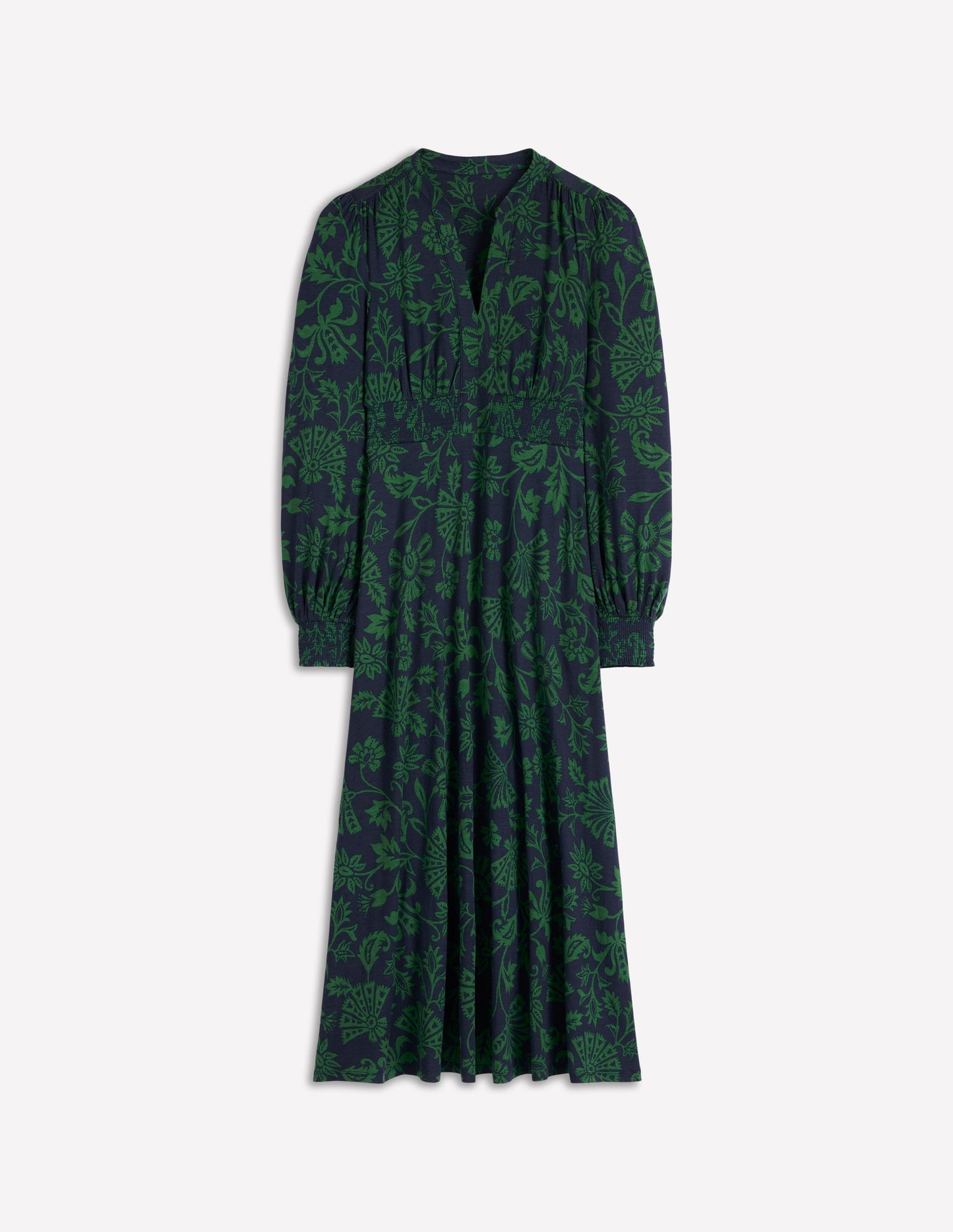 Ivy Smocked Midi Dress-Dark Navy, Elaborate Vine