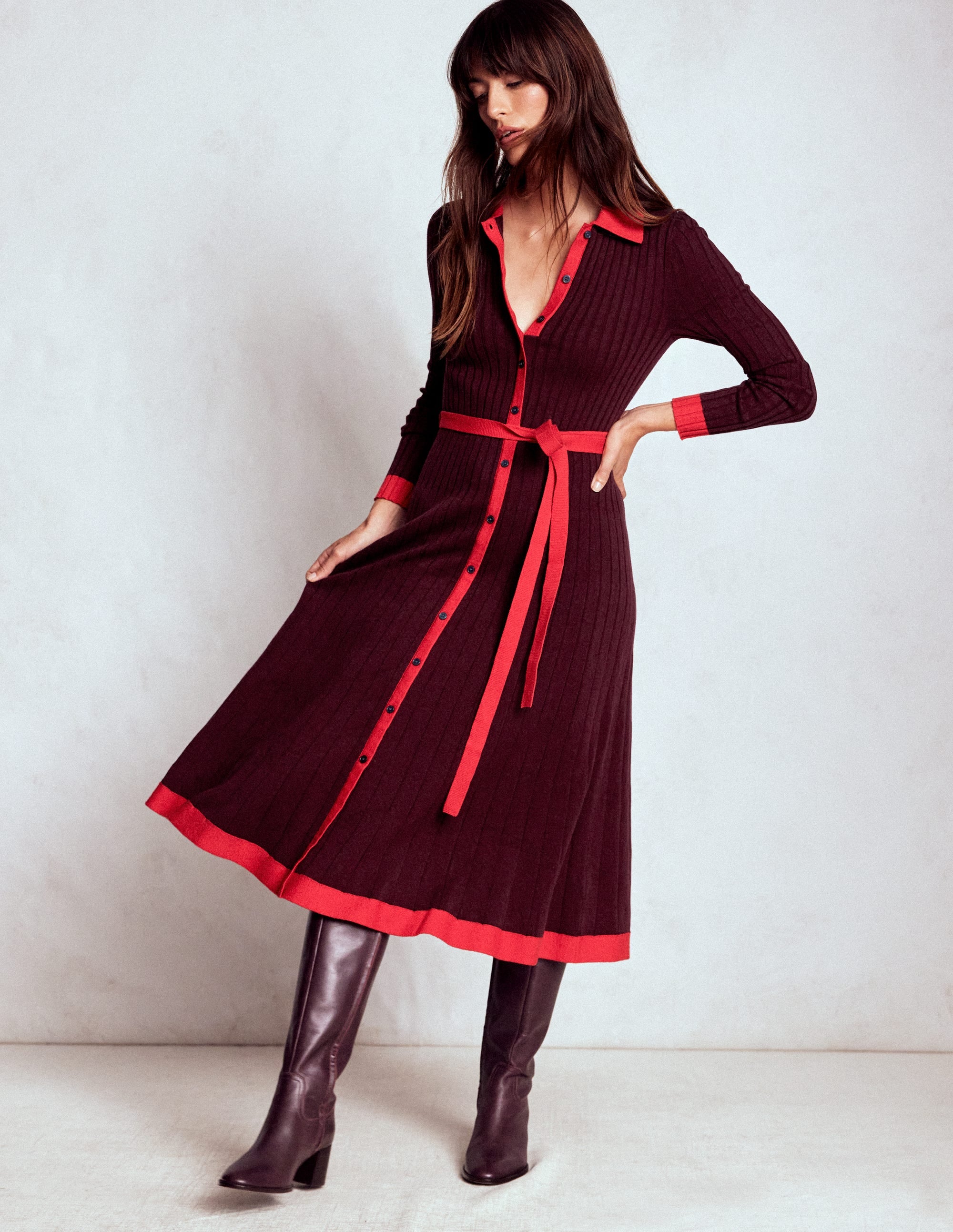 Rachel Knitted Shirt Dress - Deep Wisteria | Boden USA