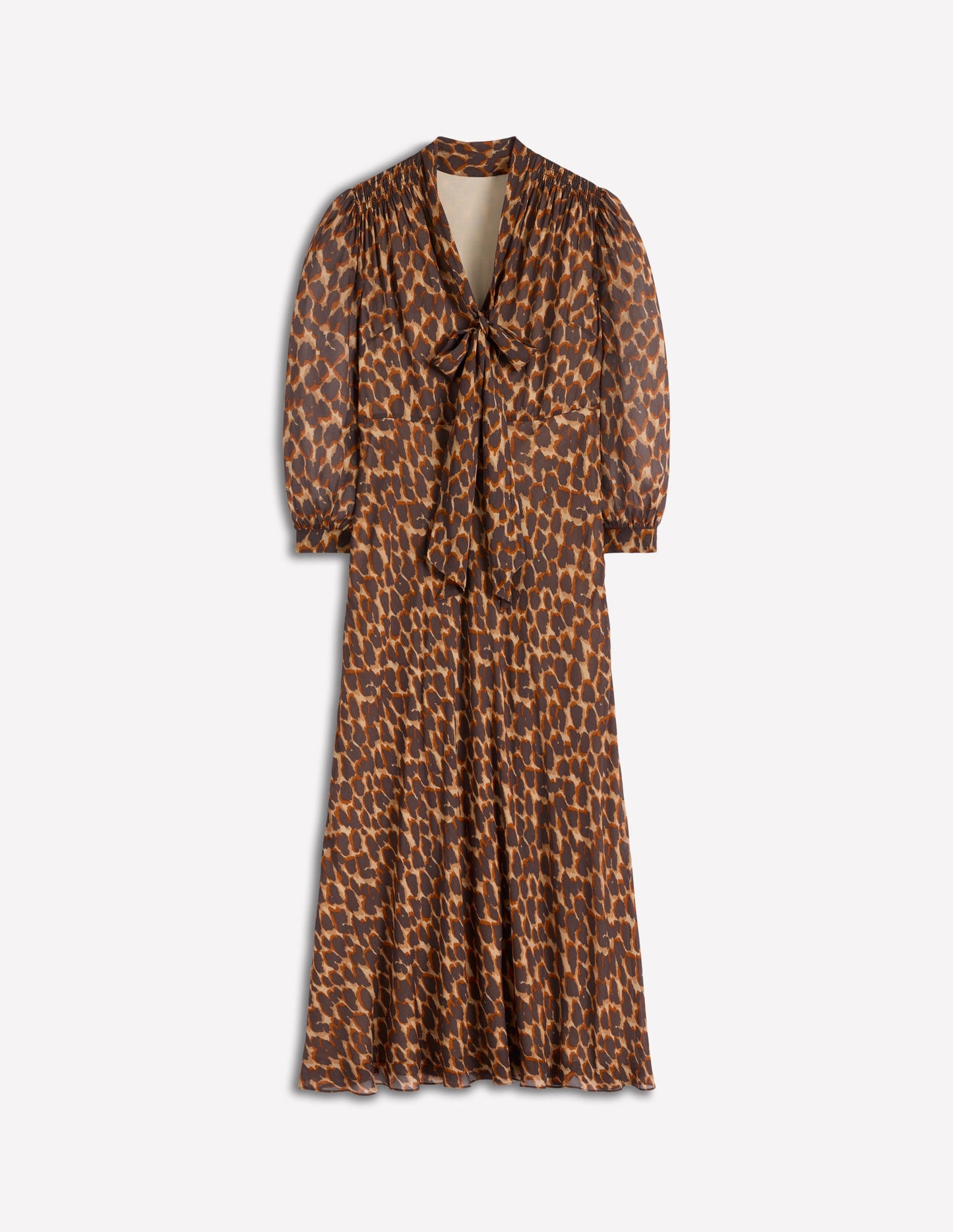 Brooke Tie Neck Tea Dress-Sand, Abstract Leopard Spot