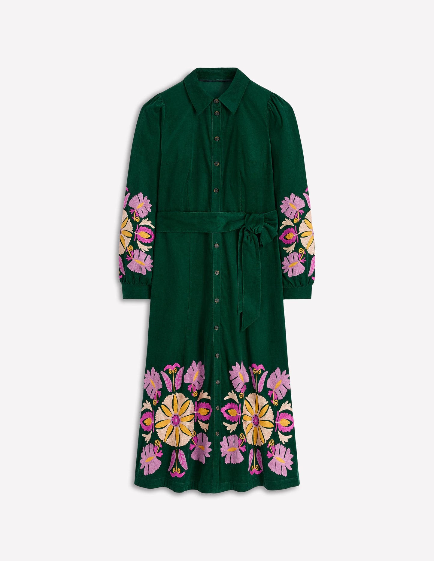 Clara Cord Midi Dress-Emerald Night, Embroidery