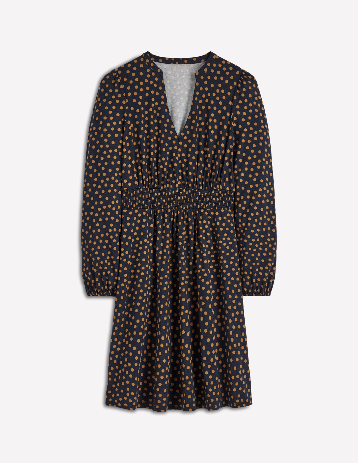 Sarah Short Jersey Dress-French Navy, Dijon Dot