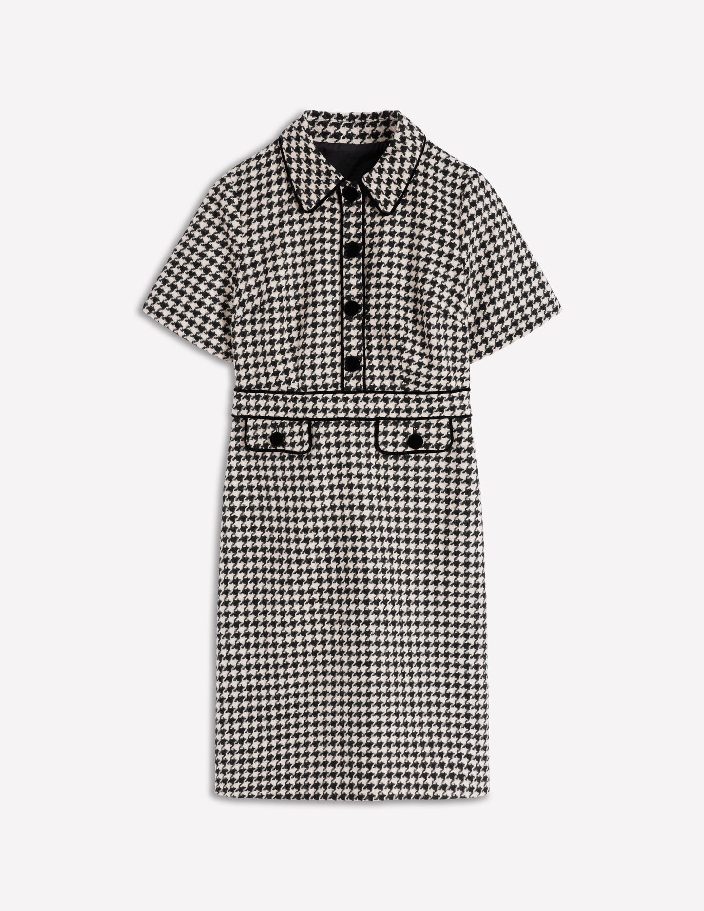 Eda Wool Shift Dress-Black Dogstooth