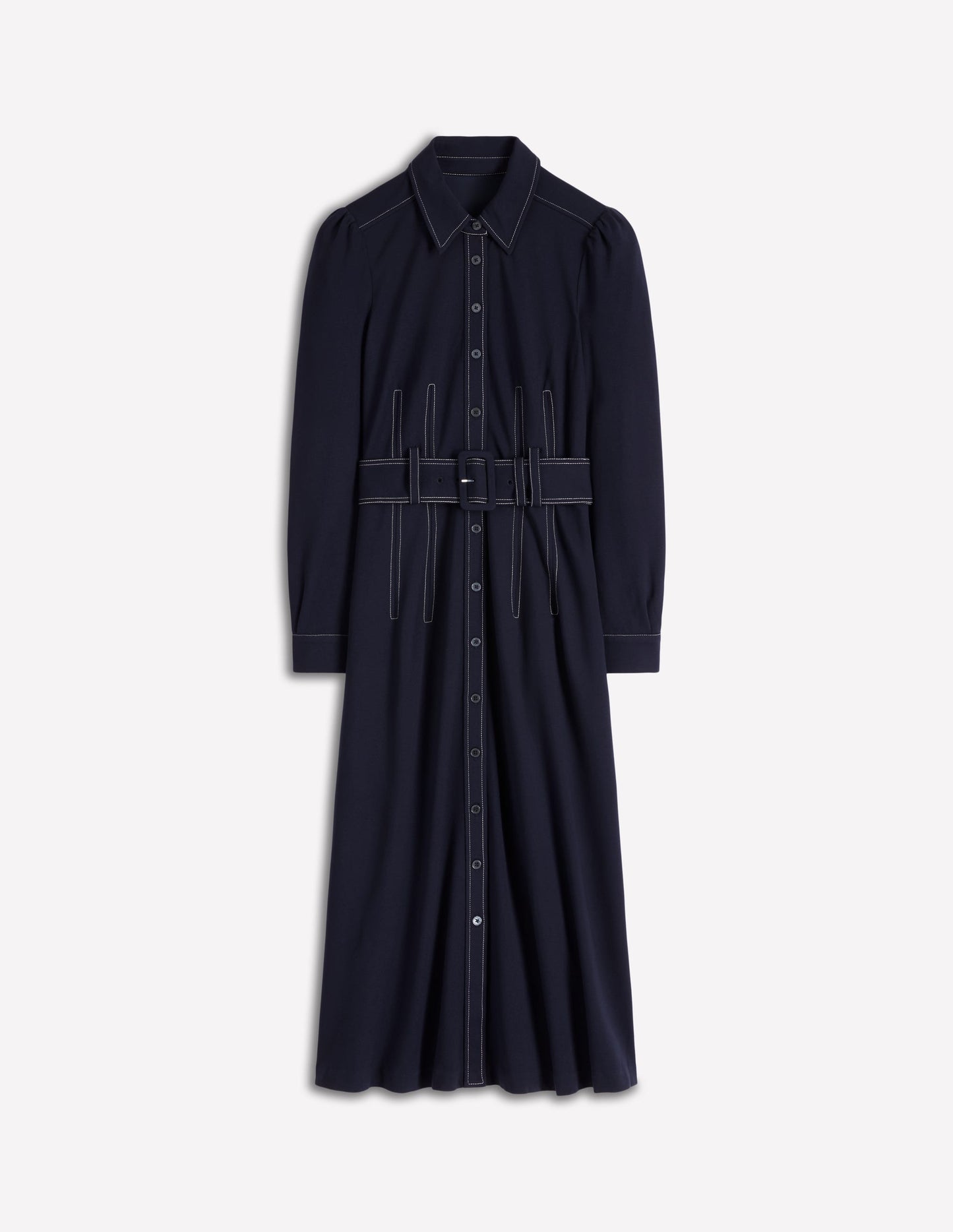 Anita Long Sleeve Shirt Dress-Navy