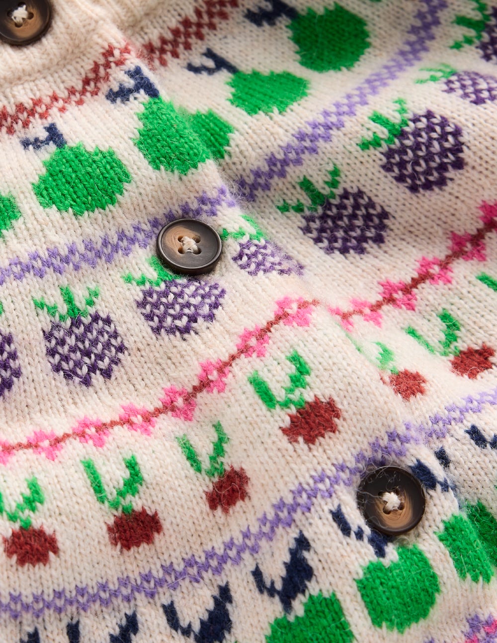 Edie Fair Isle Cardigan-Ecru Marl, Fruit