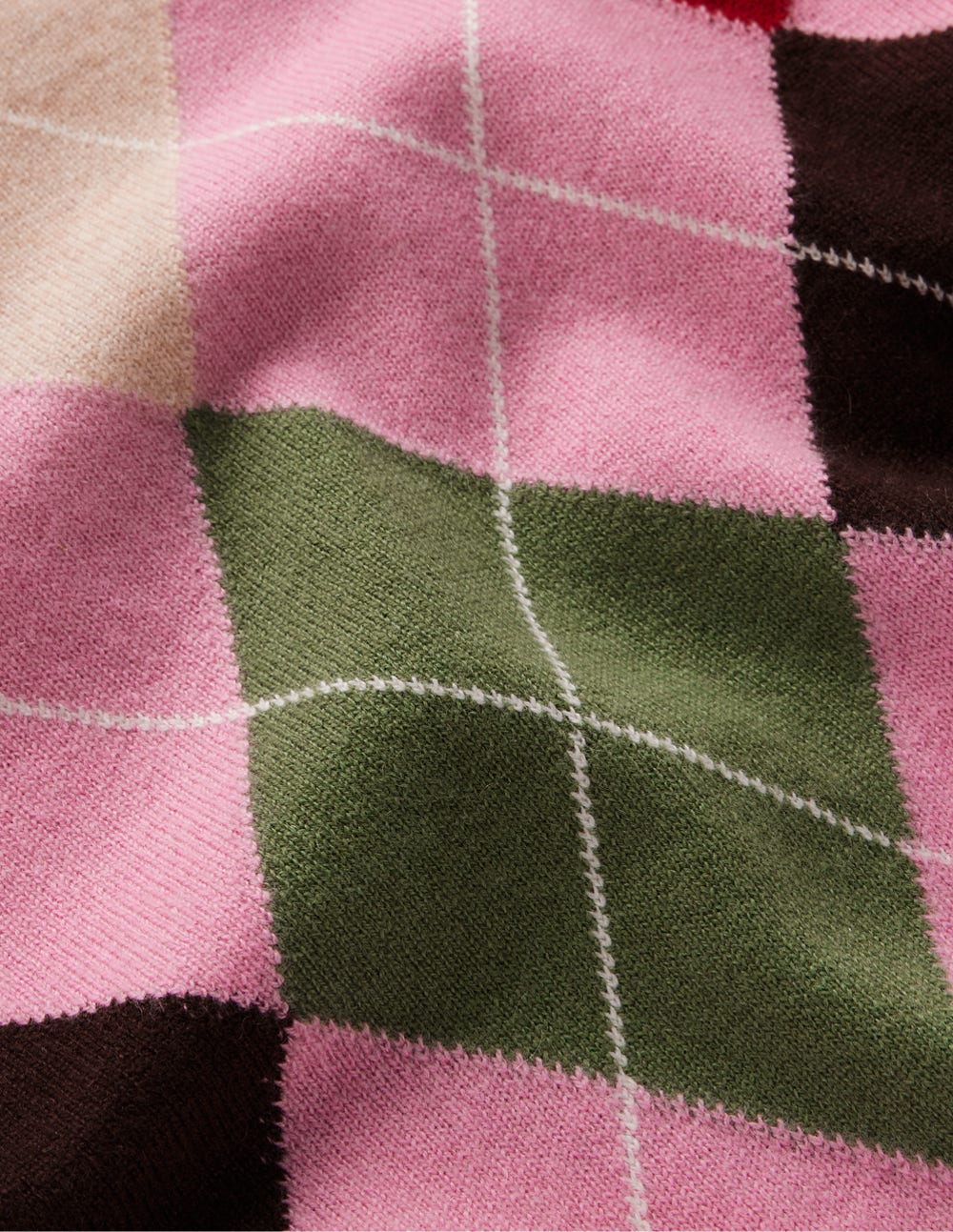 Lydia Cashmere Jumper-Pink, Brown and Green Argyle