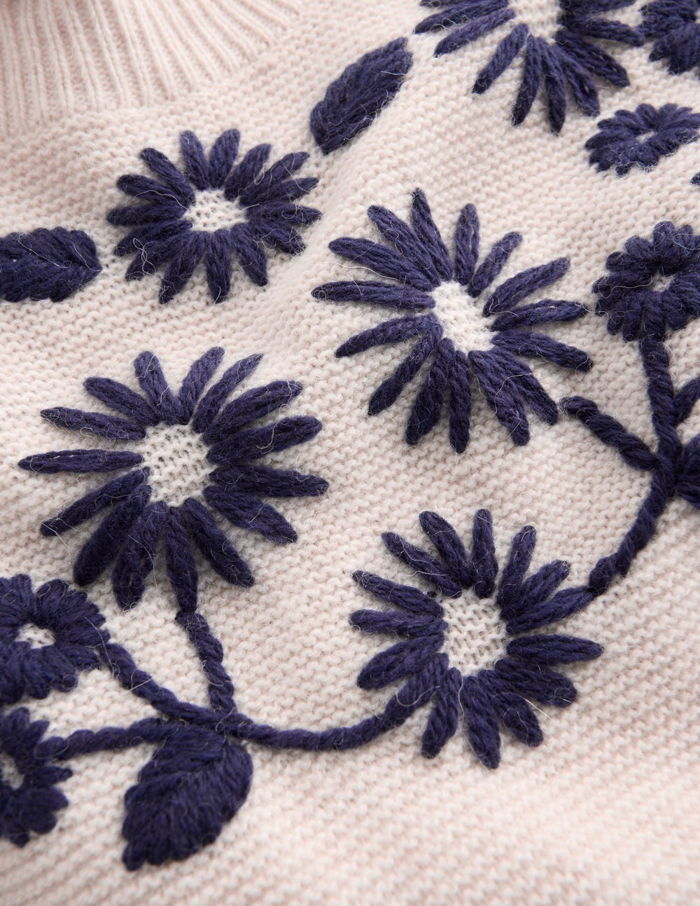 Embroidered Frill Sweater-Warm Ivory