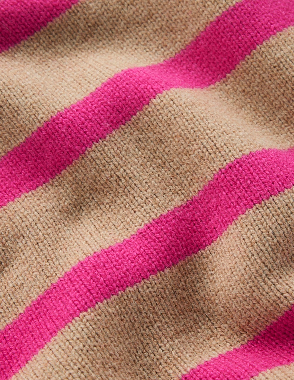 Marion Merino Rib Neck Sweater-Camel, Brilliant Pink Stripe