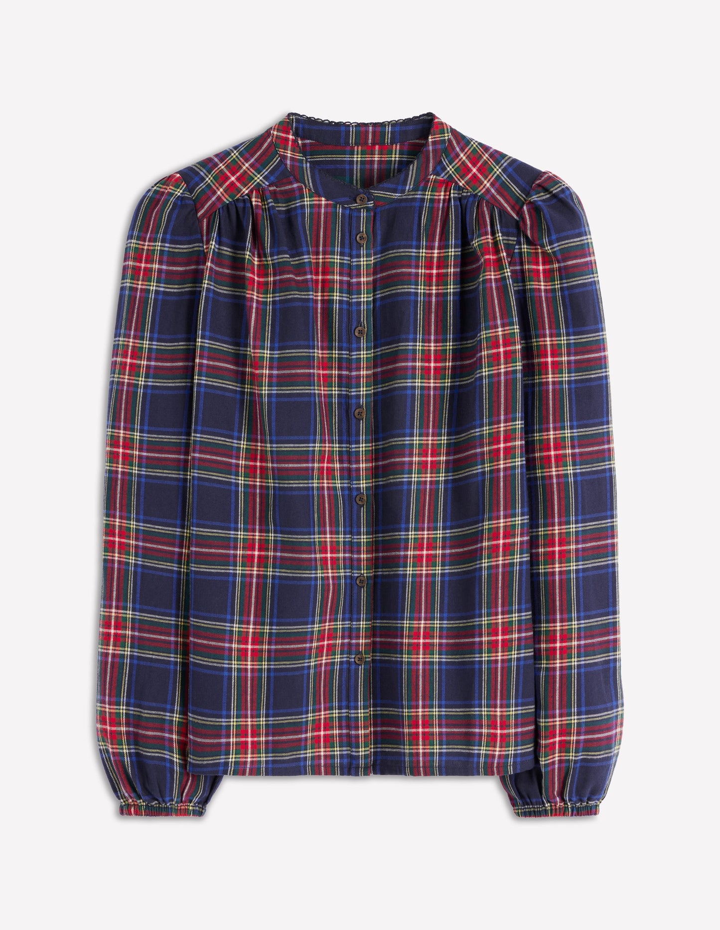 Layla Brushed Cotton Top-Navy and Red Check