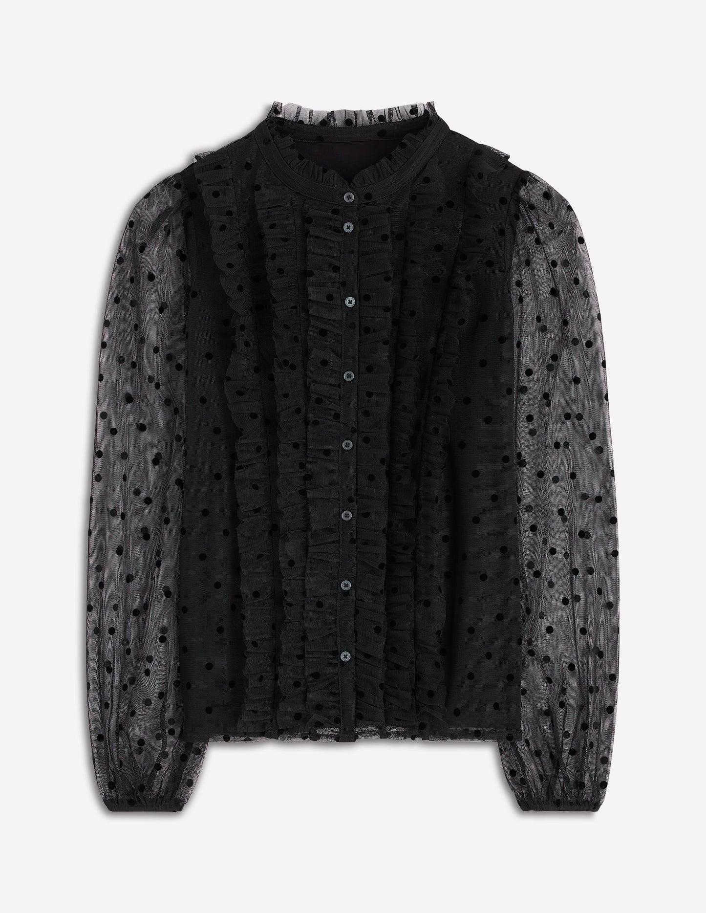 Frilled Tulle Blouse-Black