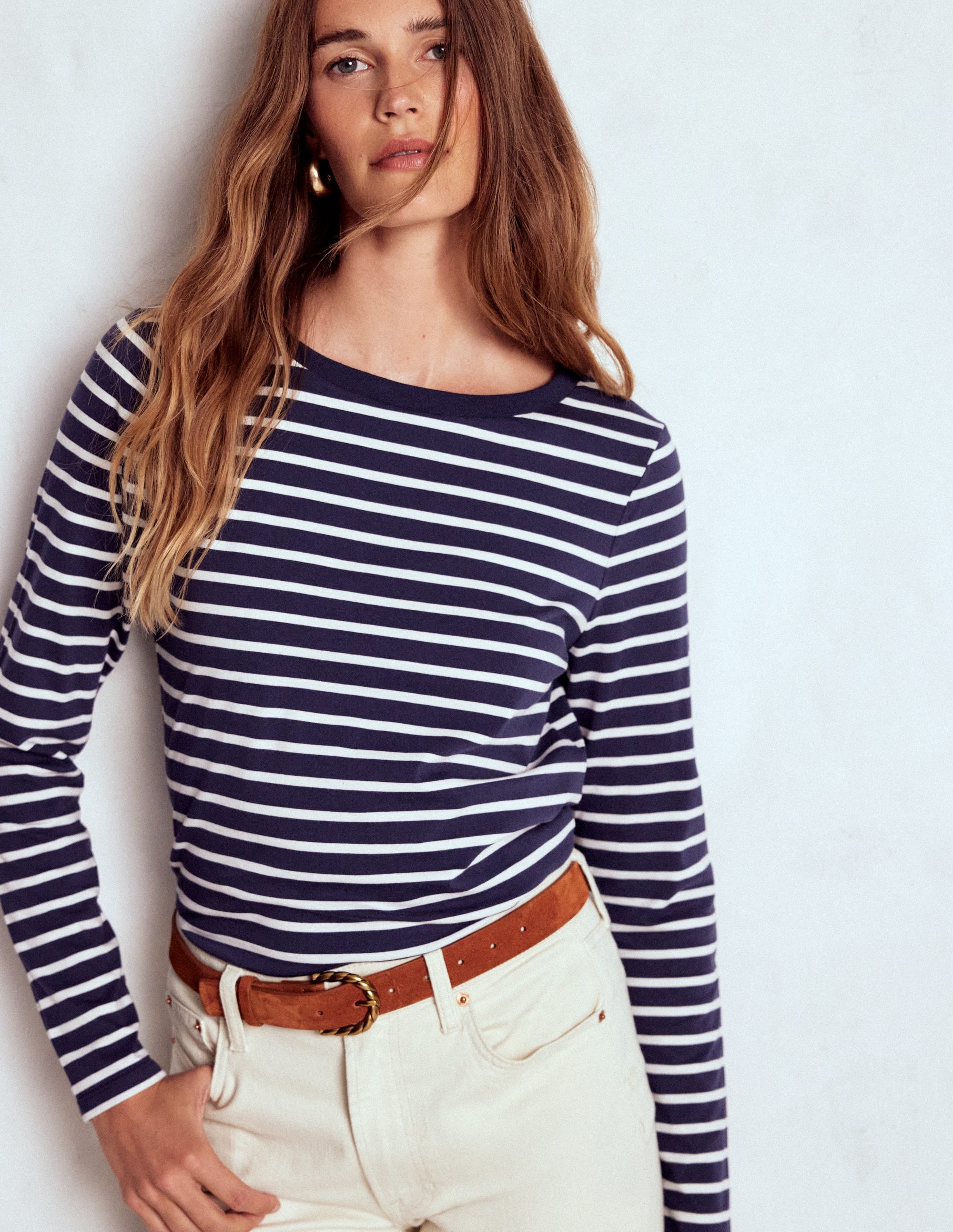 Olivia Long Sleeve Breton-Navy, Ivory | Boden USA