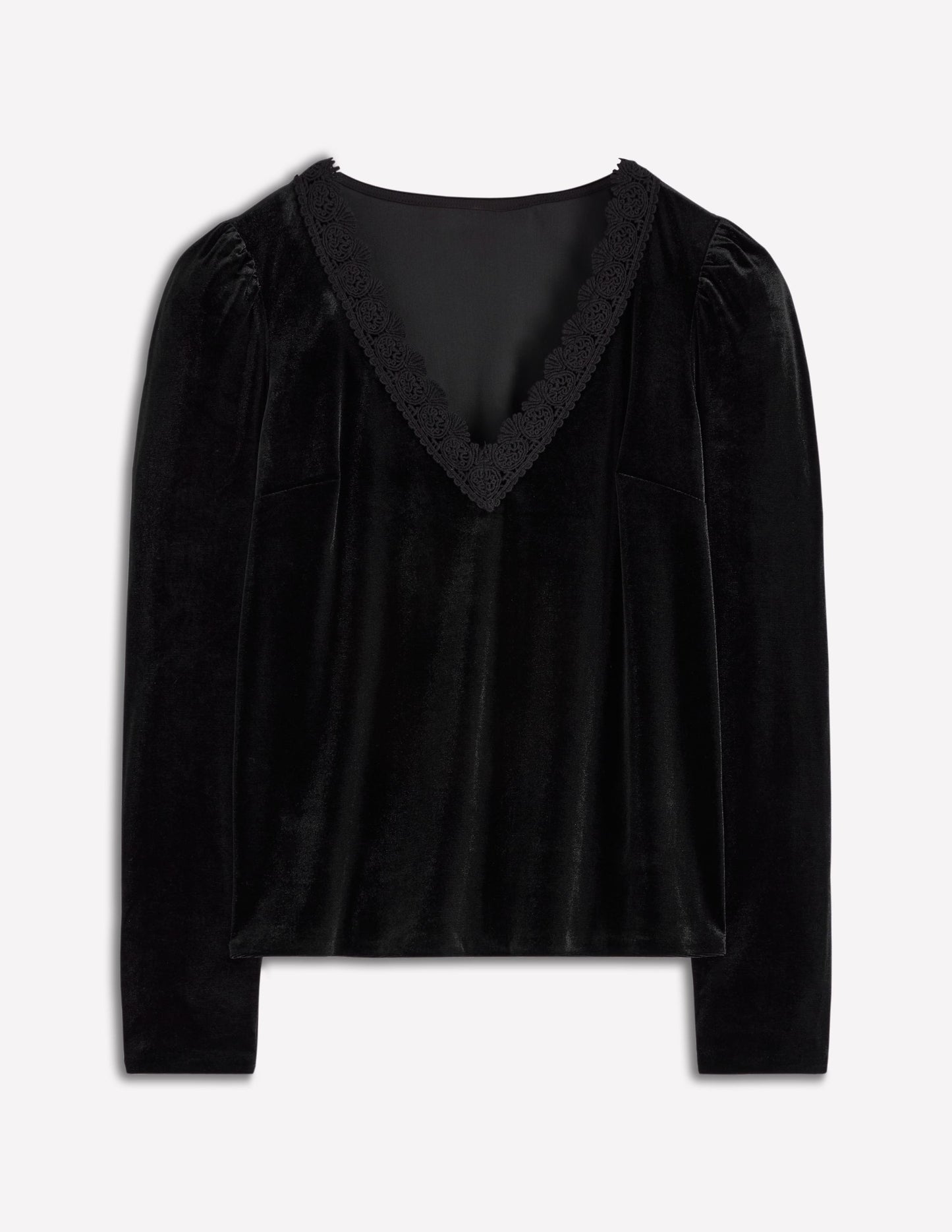 Flora V-Neck Velvet Top-Black