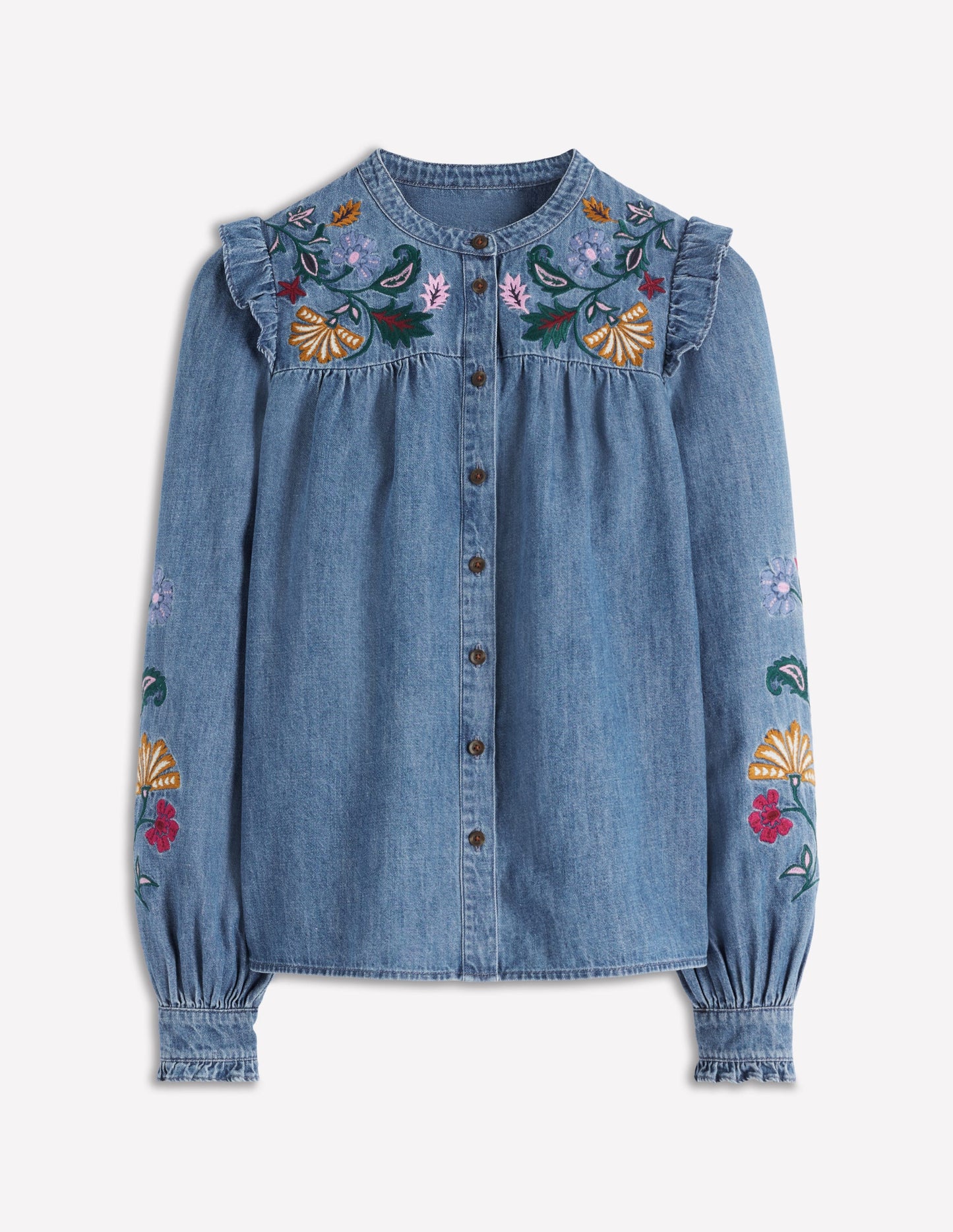 Embroidered Denim Top-Light Vintage, Embroidered