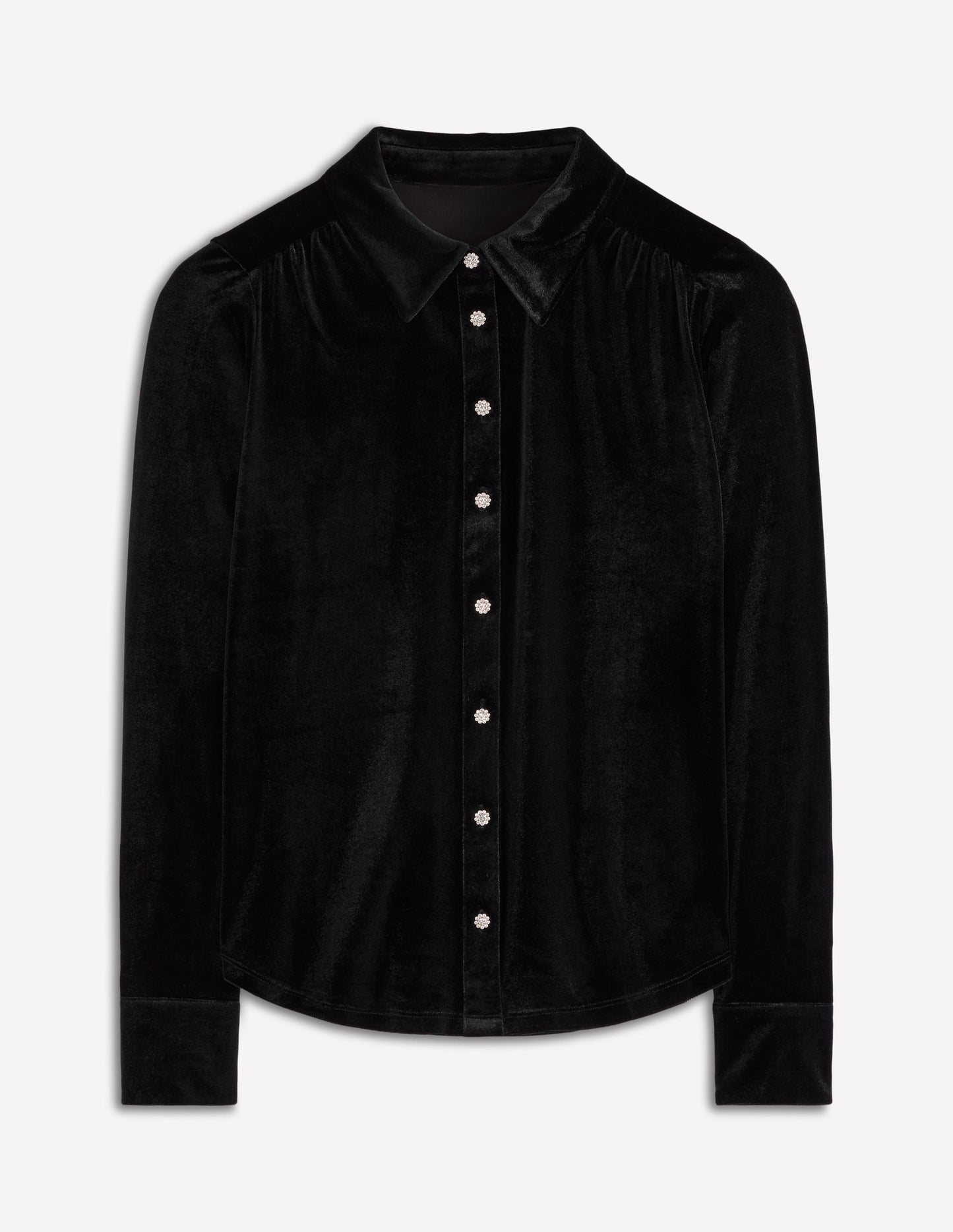 Jewel Button Velvet Shirt-Black