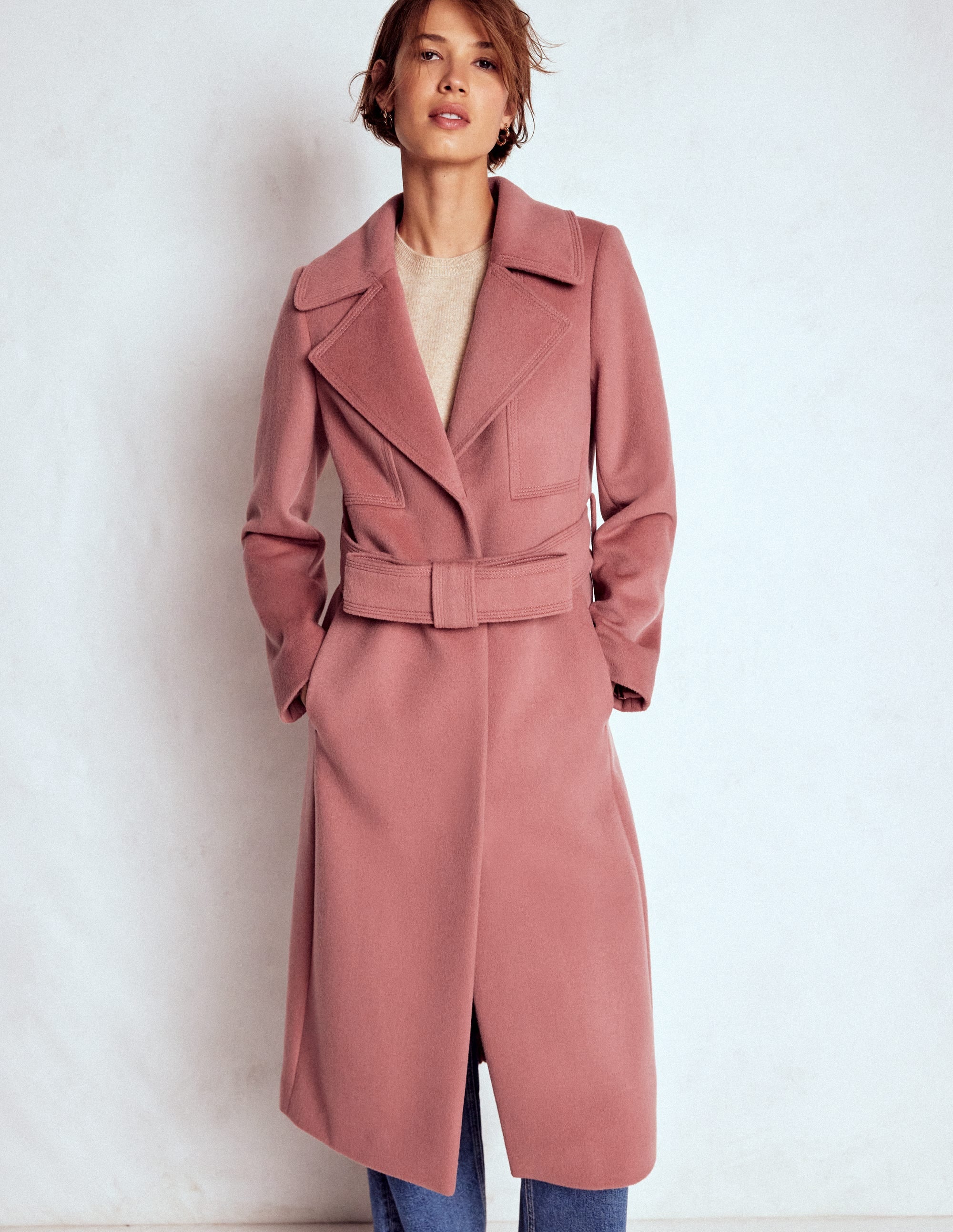 Bow Front Coat-Dusty Pink | Boden USA
