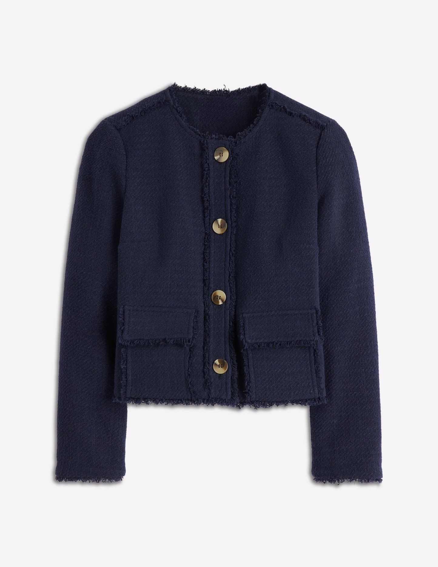 Collarless Textured Jacket-Navy