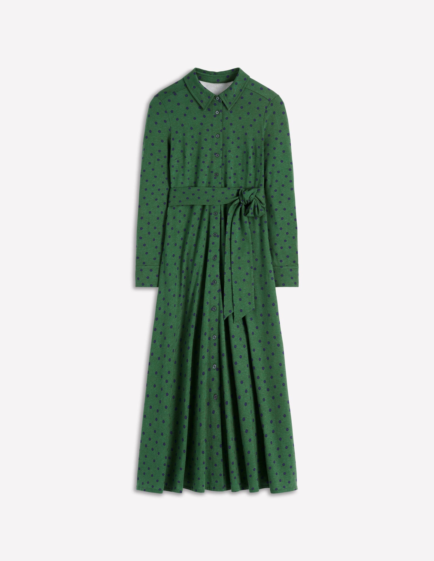 Marcia Jersey Shirt Dress-Hunter Green, Painted Dot