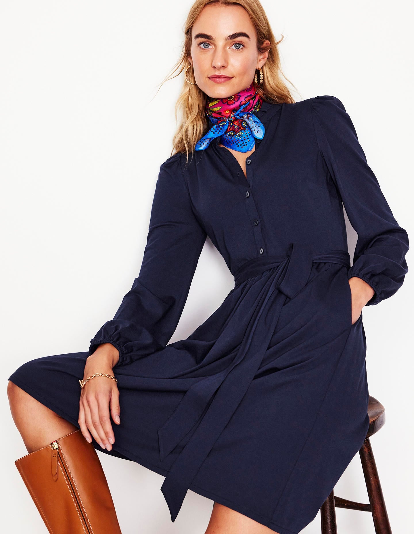 Willow Frill Short Shirt Dress-Navy | Boden USA Willow Frill Short Shirt Dress-Navy | Boden USA