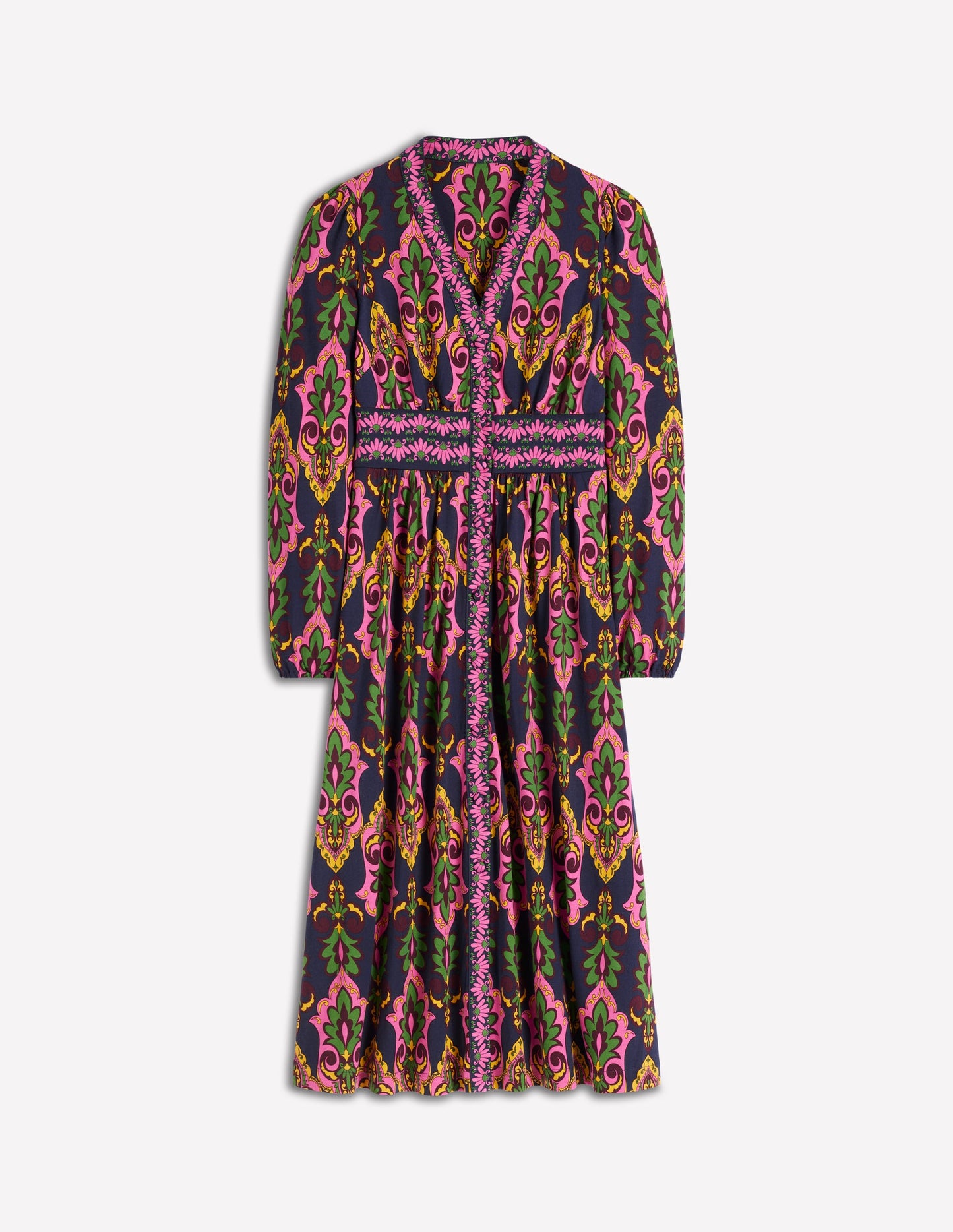 Natalia Long Sleeve Tea Dress-French Navy, Ornate Charm