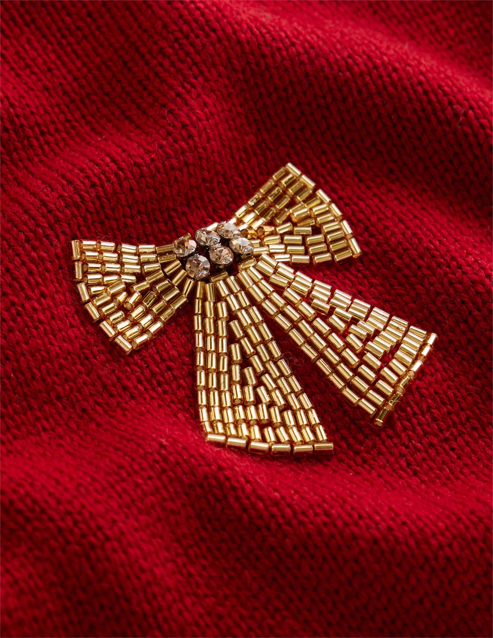 Natalie Embroidered Sweater-Red, Embellished Bows