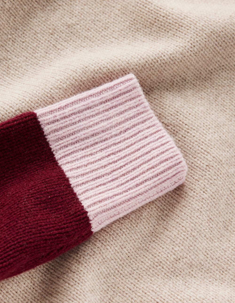 Marion Merino Rib Neck Sweater-Linen, Pinotage Colour Block