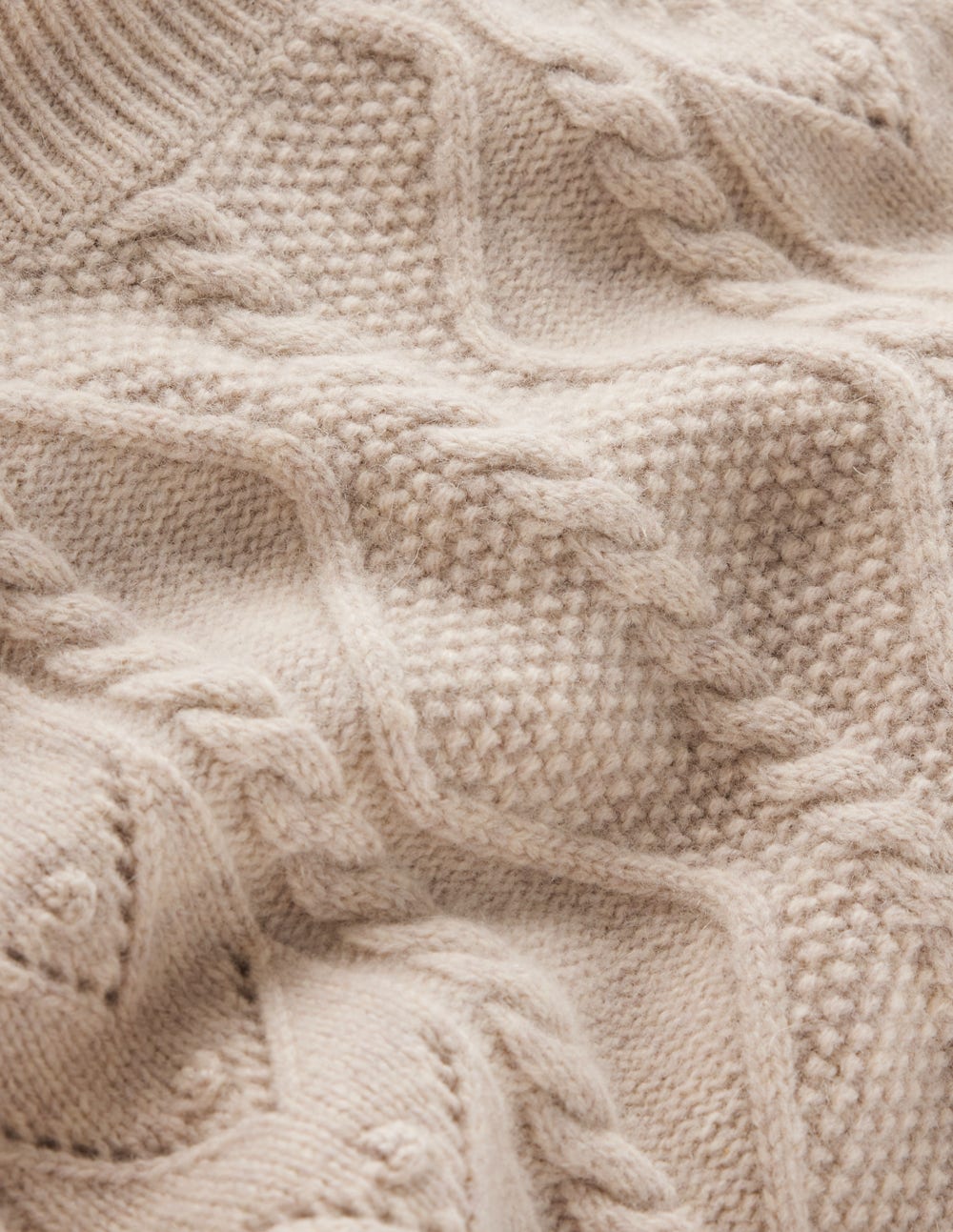 Marion Merino Rib Neck Sweater-Barley Cable