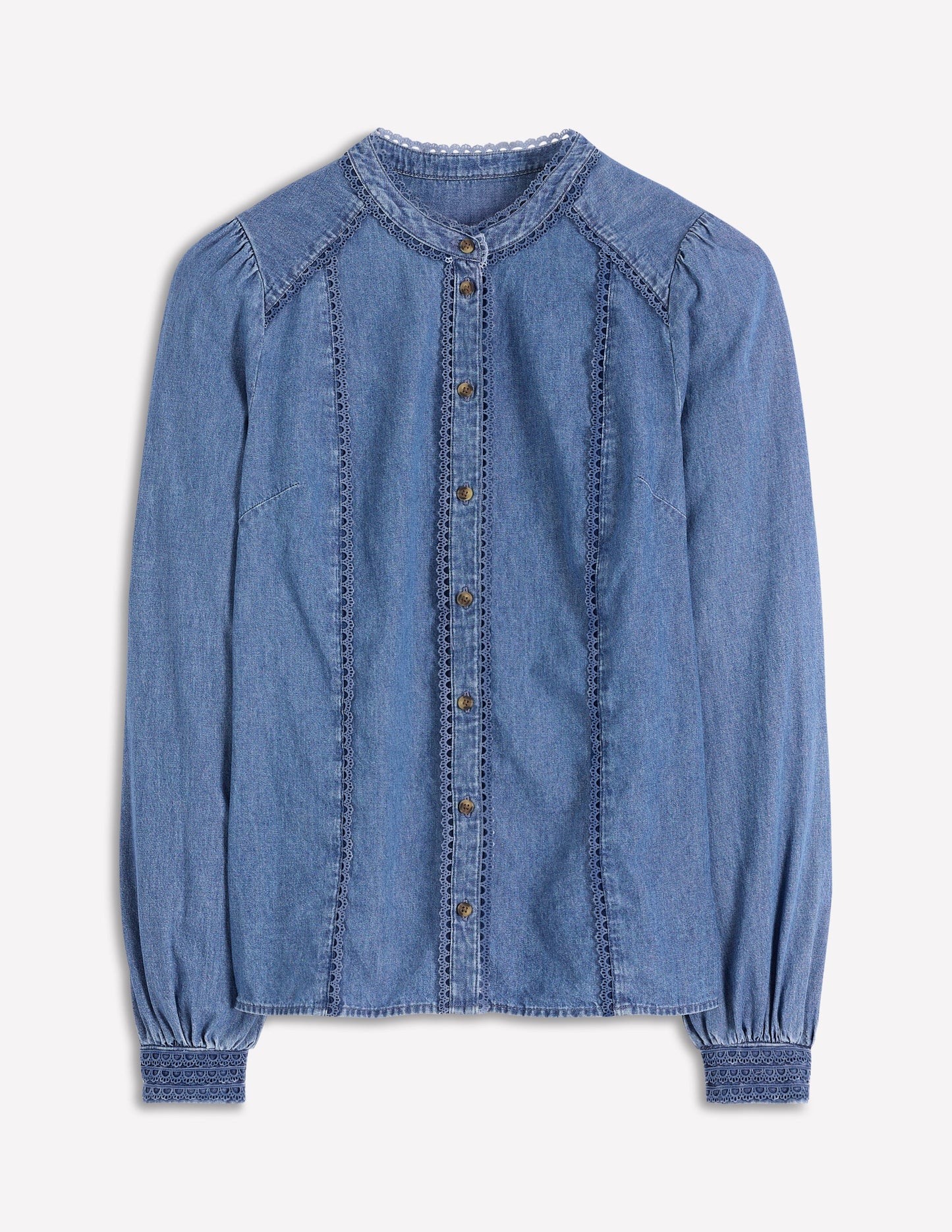 Rhea Trim Insert Denim Top-Light Vintage