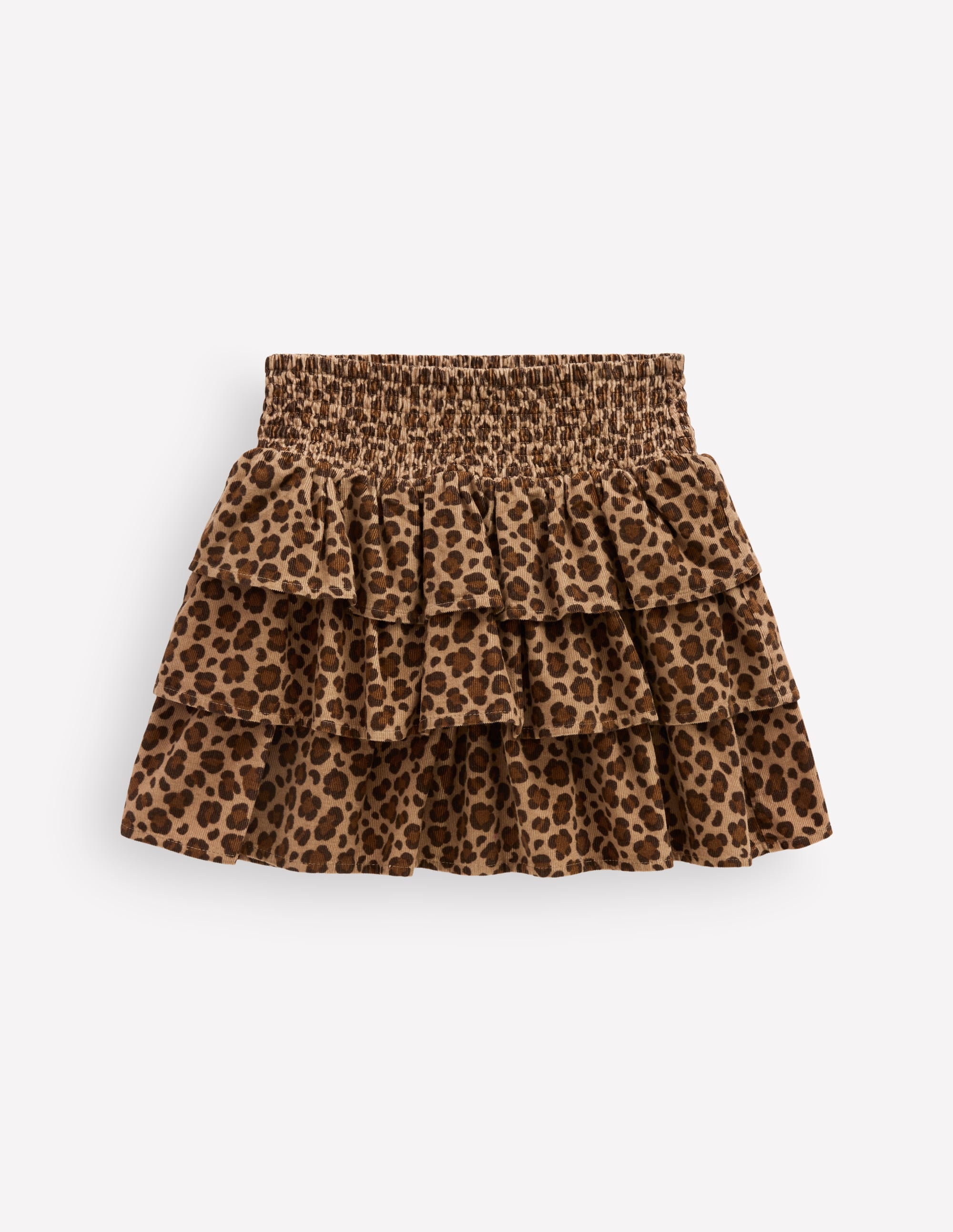 Smocked Waist Ruffle Skirt - Brown Leopard Cord | Boden USA