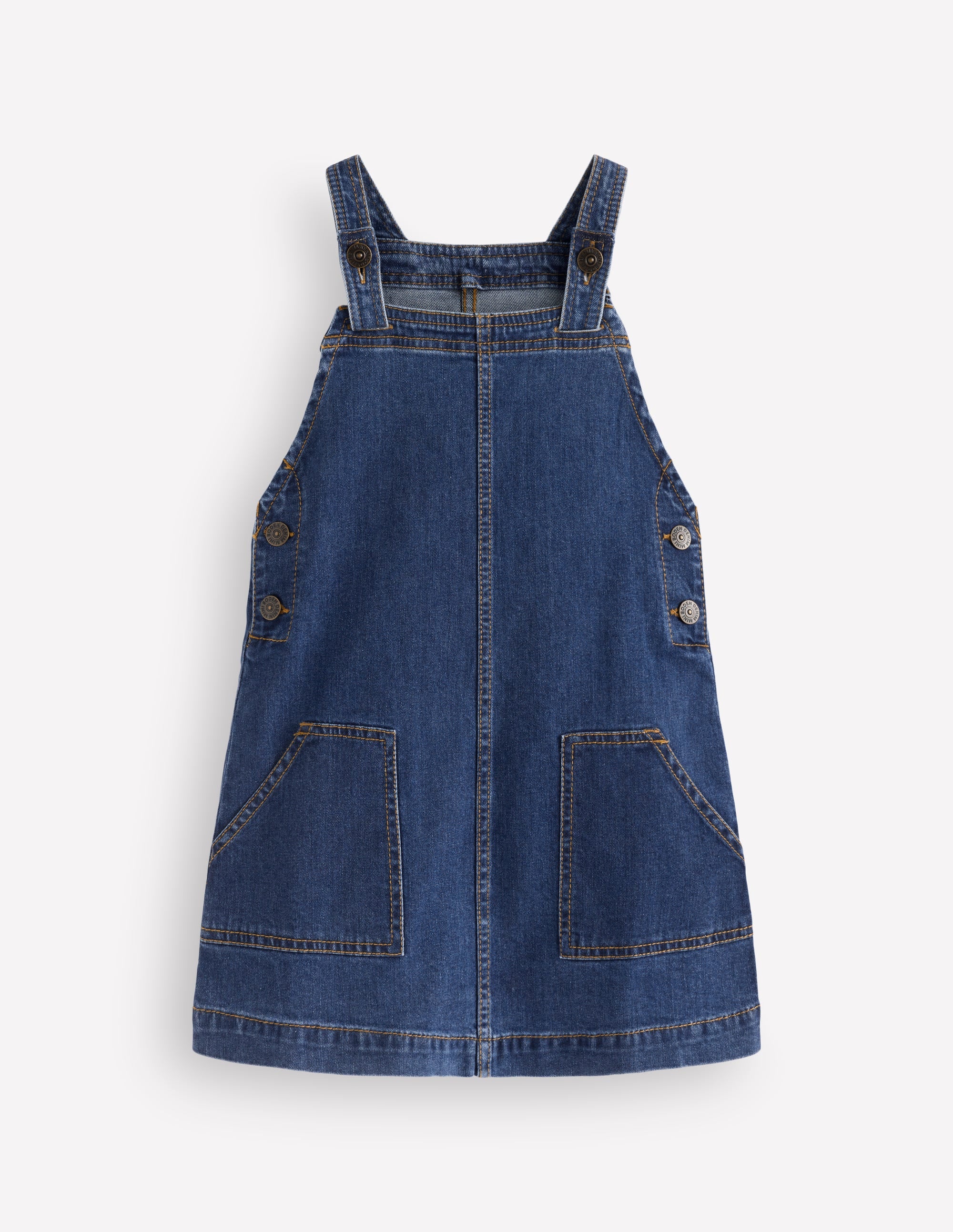 Boden Girls Adeline A-line Overalls Dress in Blue