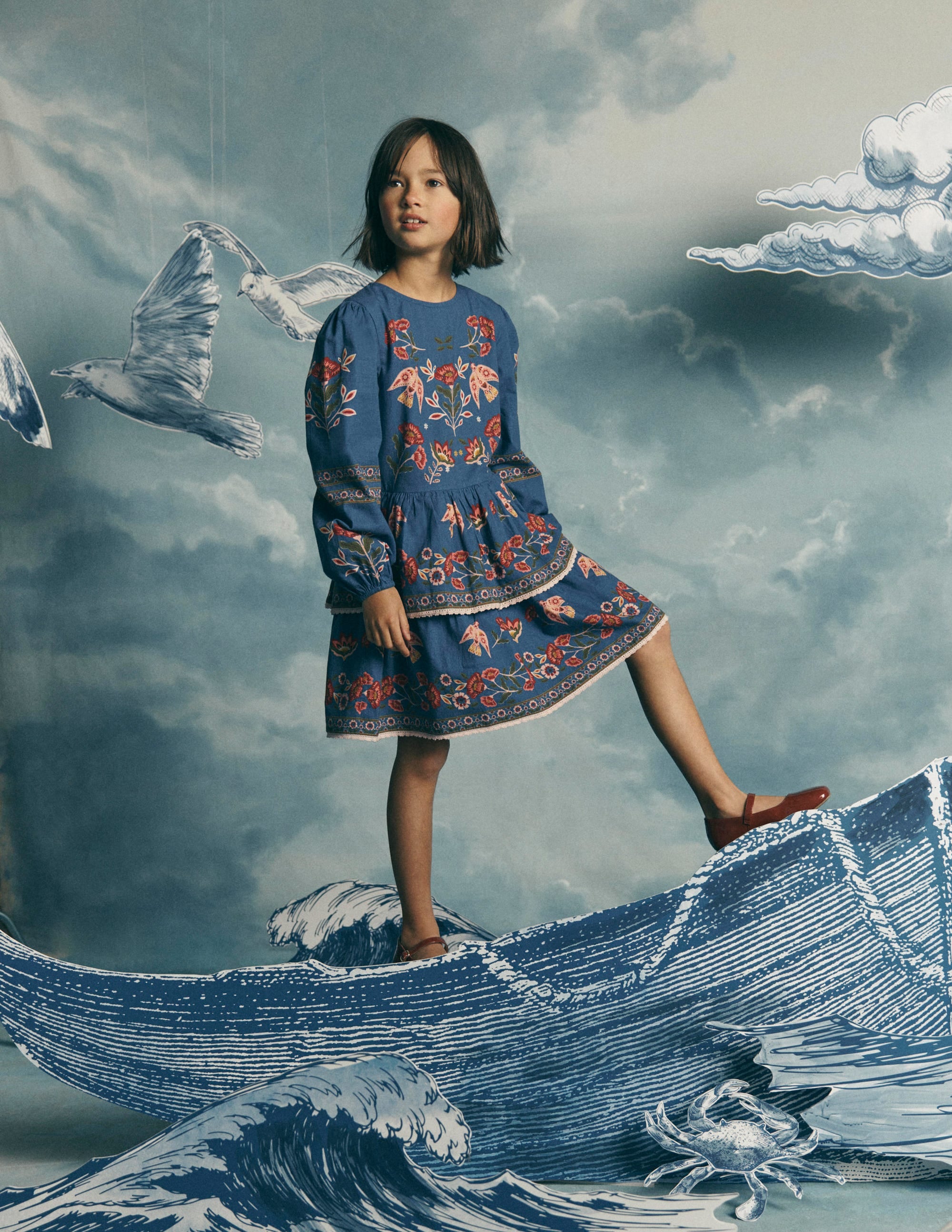 blue dress with birds Boden Girls Printed Tiered Woven in Size_US 4 A classic cotton poplin Size:6-7Y/ L Black Church Dress Plus