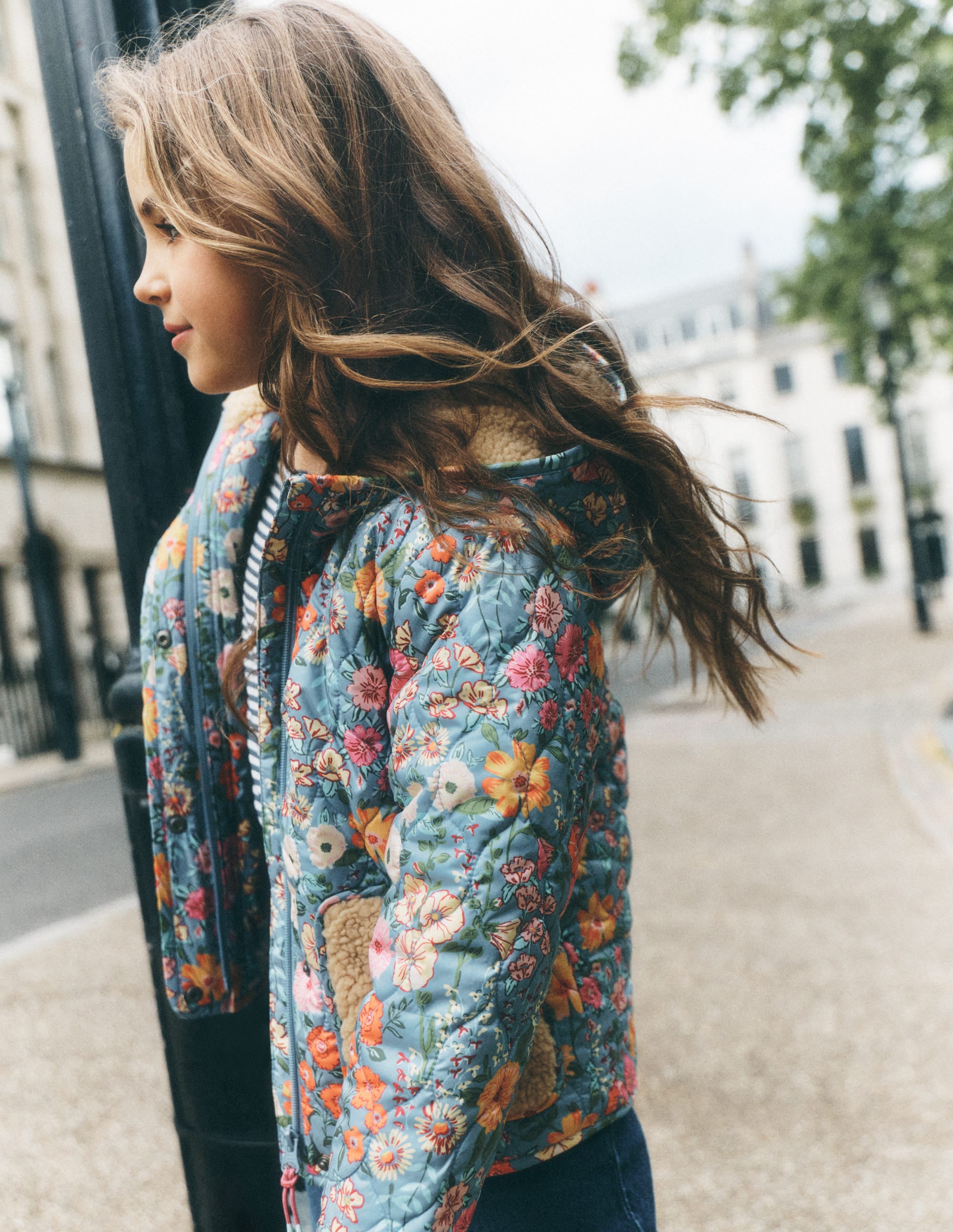 Borden 水色 ジャケット Borg Padded Jacket - Blue Floral | Boden USA