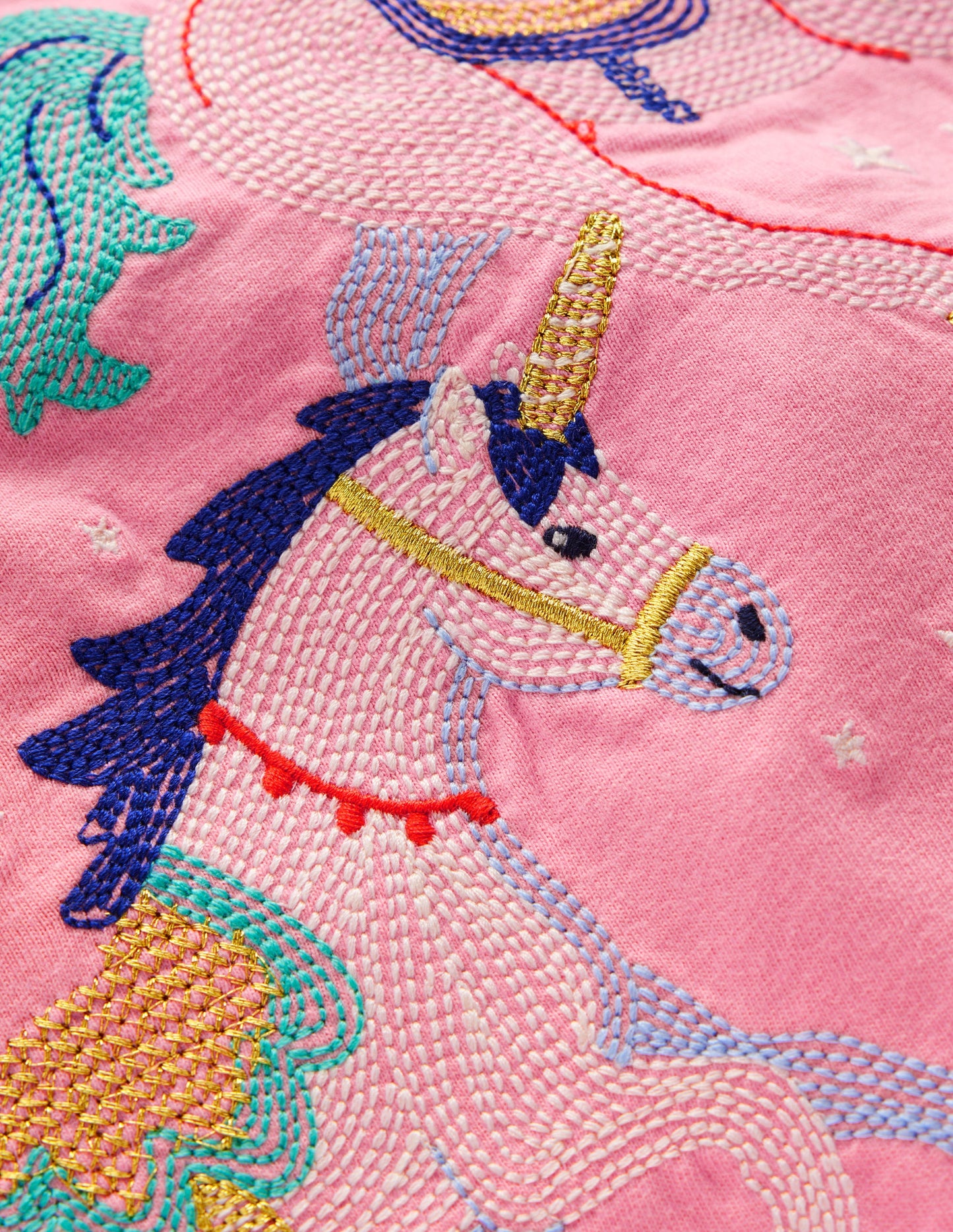 Puff Sleeve Superstitch Top-Pink Unicorns