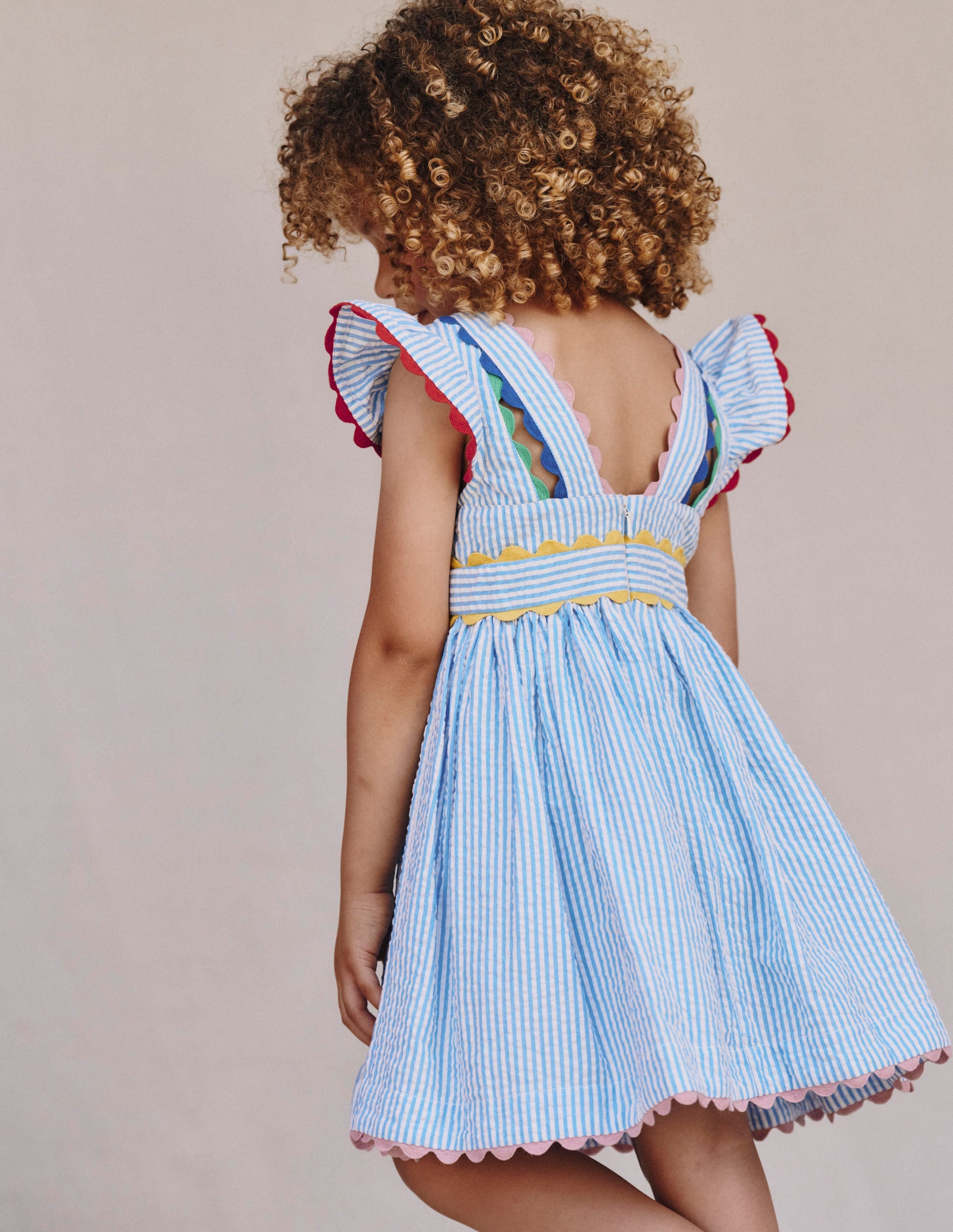 Boden Girls Ric Rac Trim Flutter Dress in Blue
