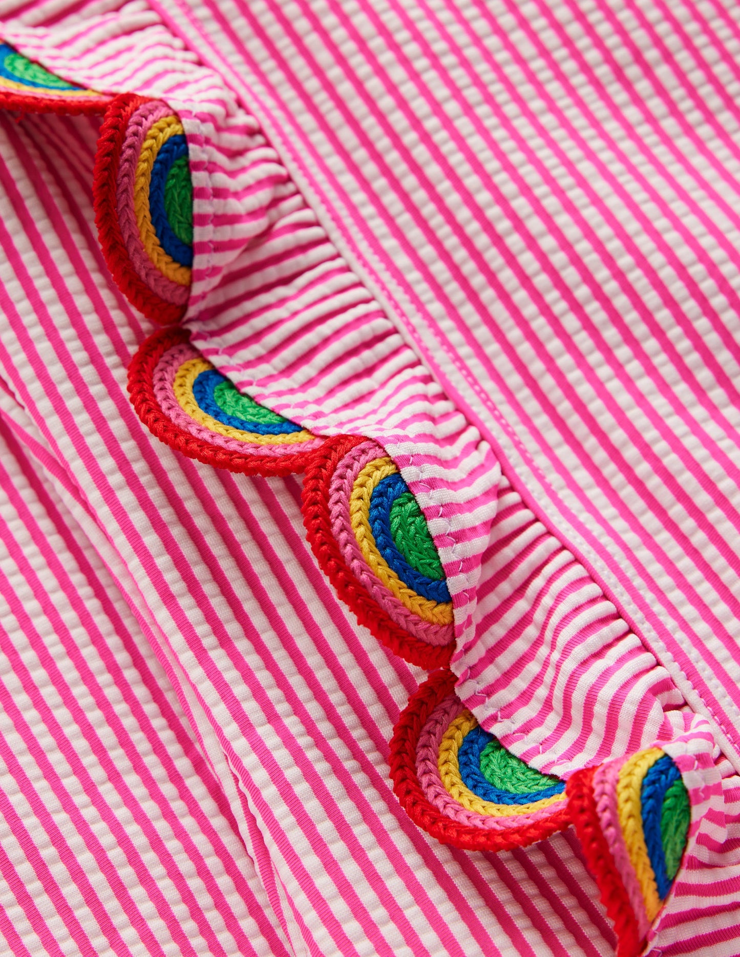 Long Sleeve Frill Swimsuit-Pink Glo Stripe Rainbow