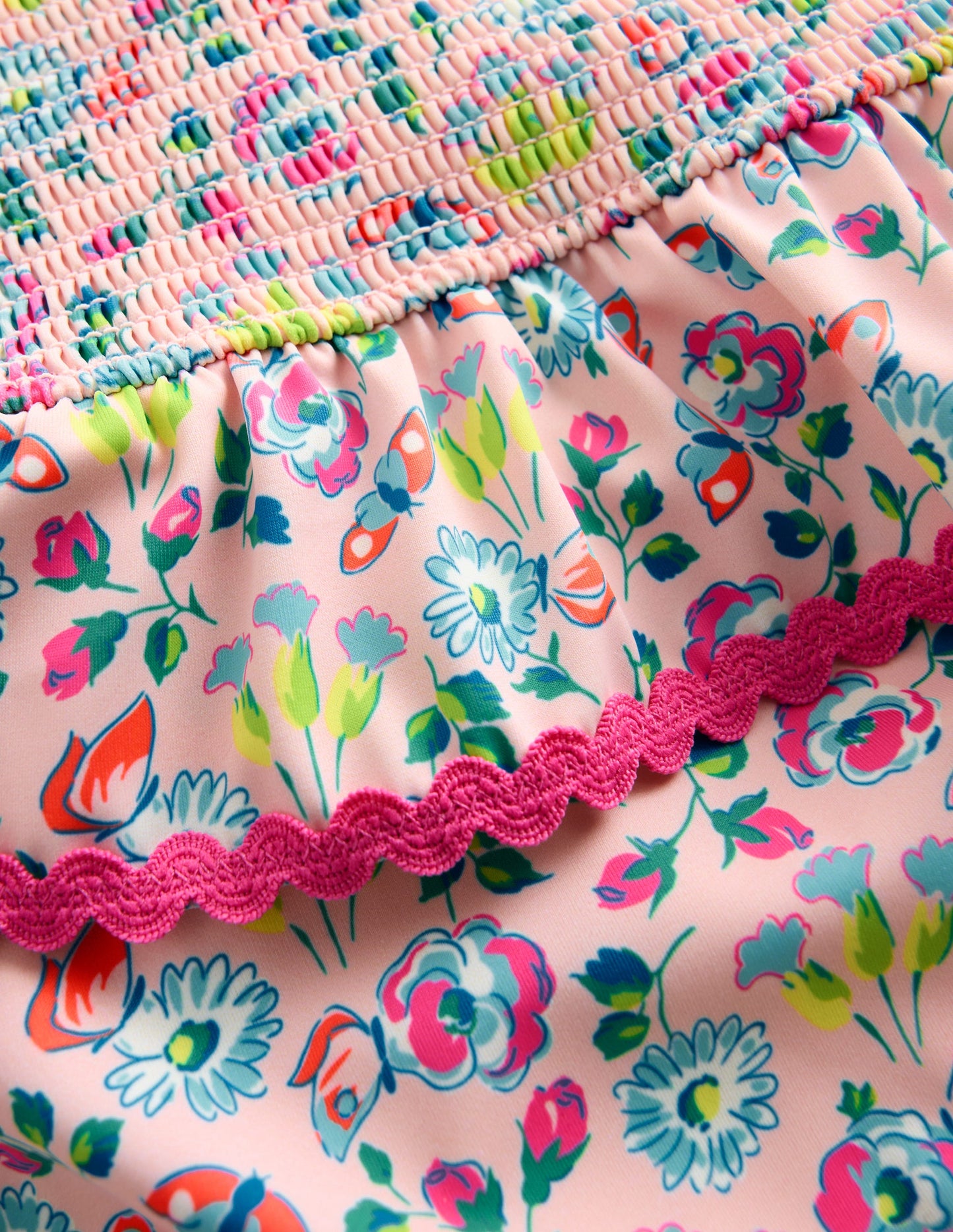 Peplum Smocked Swimsuit-Chalk Pink Butterfly Floral