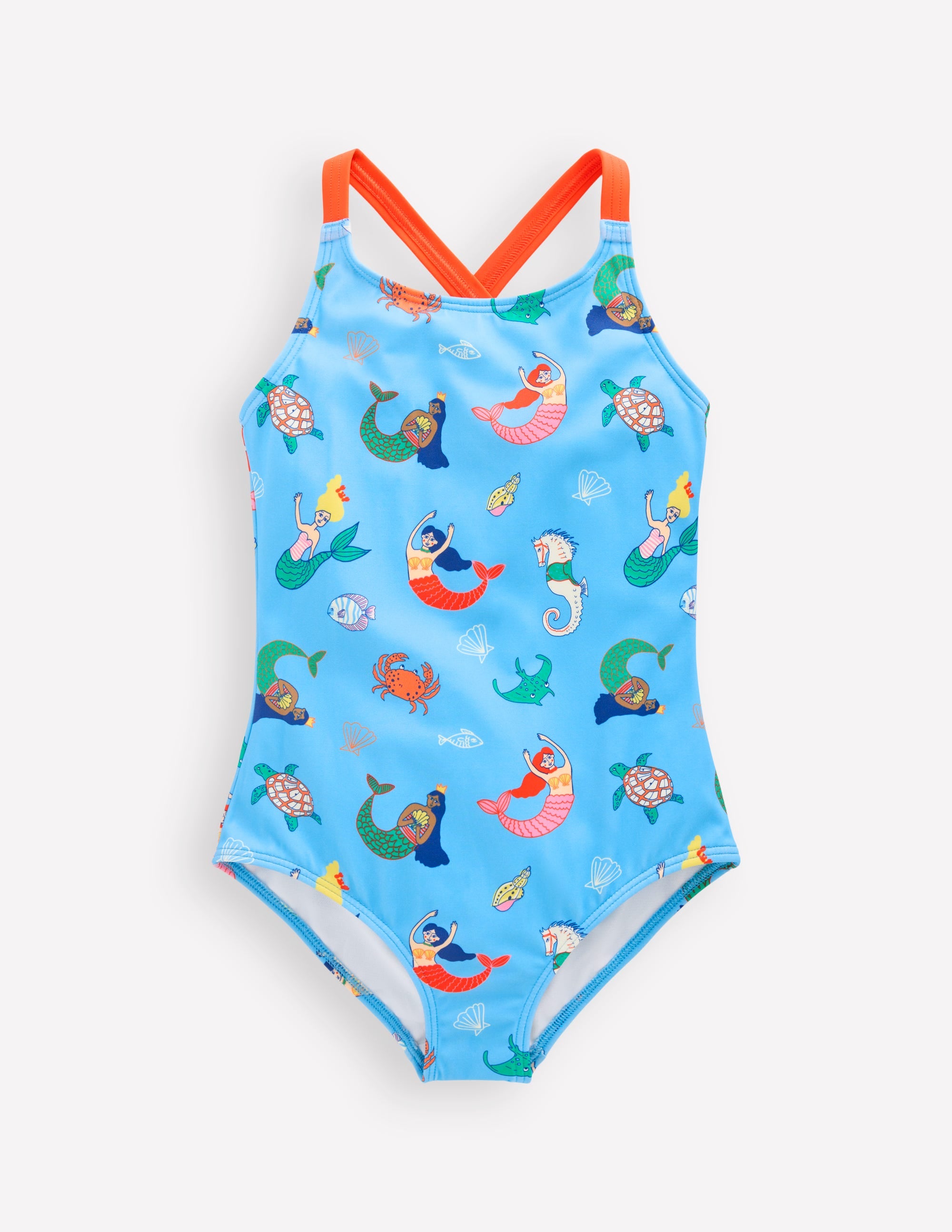 Cross-Back Printed Swimsuit-Cabana Blue Mermaids | Boden USA