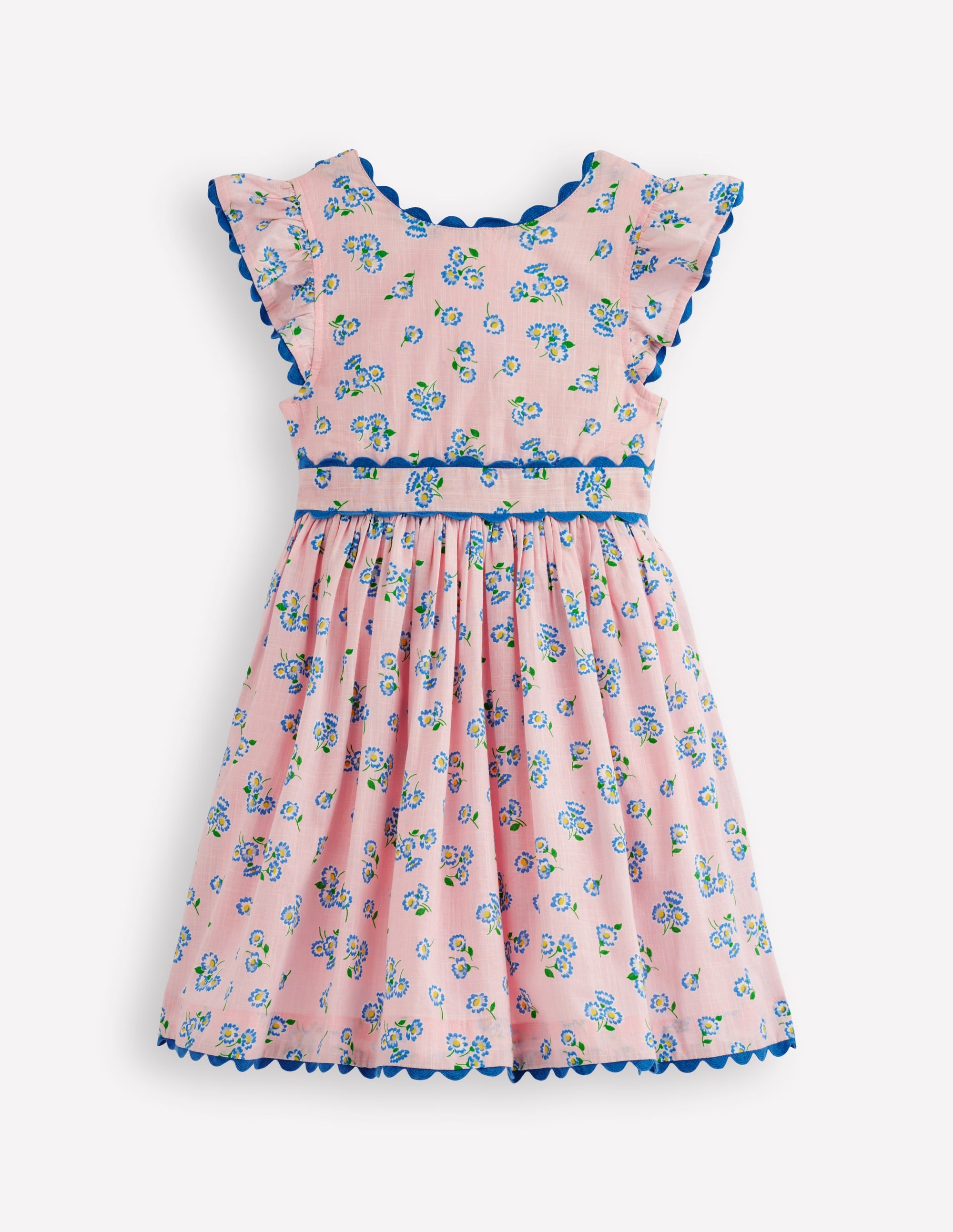 Boden Girls Ric Rac Trim Flutter Dress in Pink