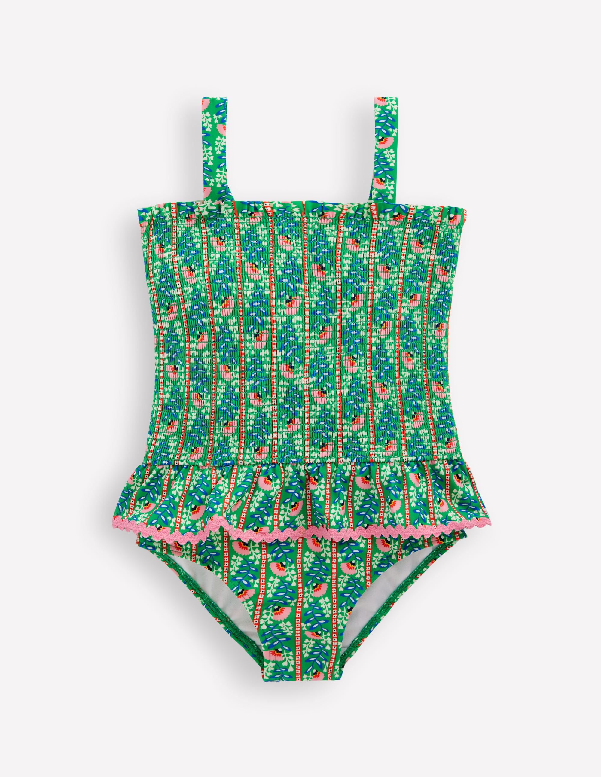 Peplum Smocked Swimsuit-Green Vine Floral | Boden USA