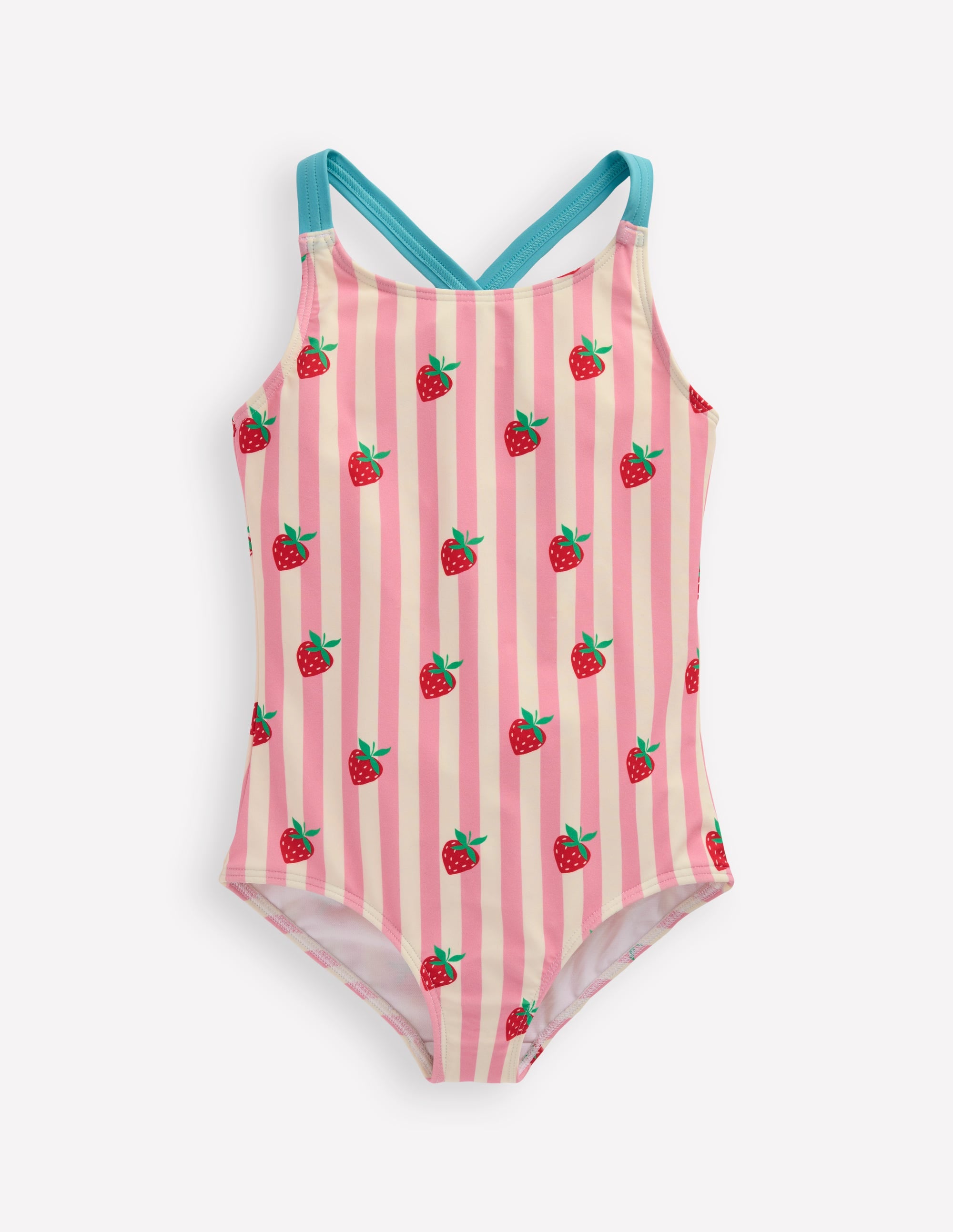 Cross-Back Printed Swimsuit-Pink Strawberry Stripe | Boden USA display picture 1
