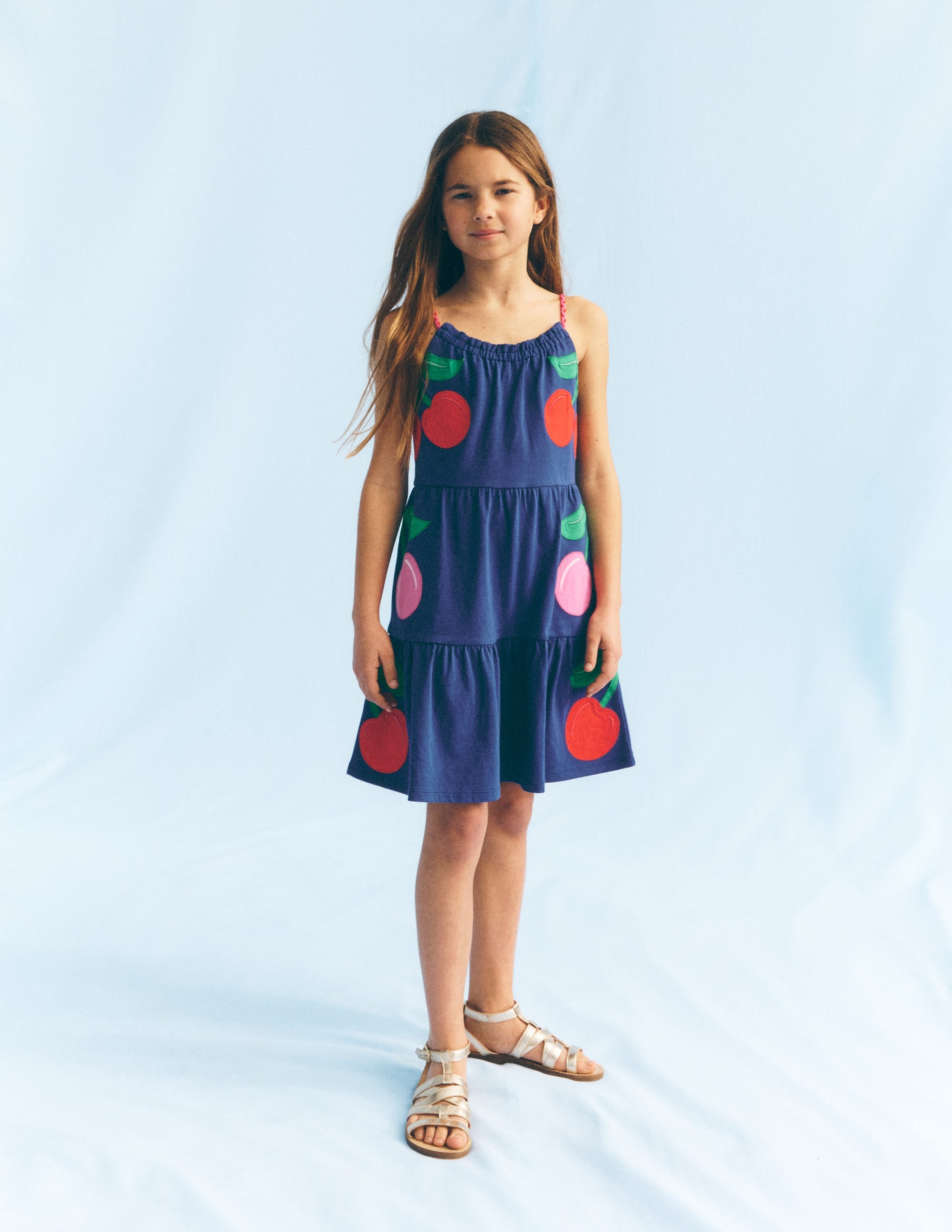 Enola Appliqué Jersey Dress-Starboard Blue Giant Cherries | Boden USA