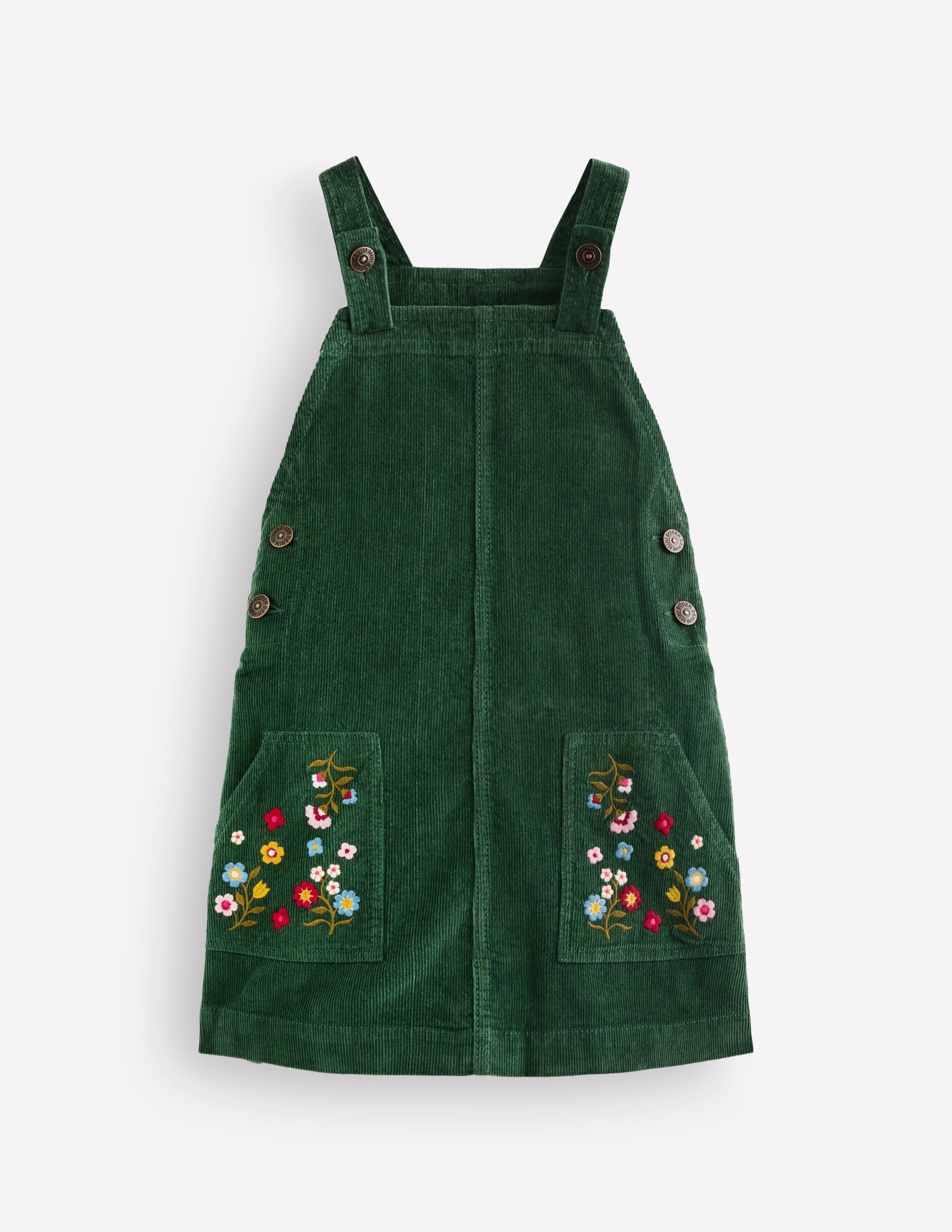 Adeline A - line Overalls Dress - Green Floral Corduroy