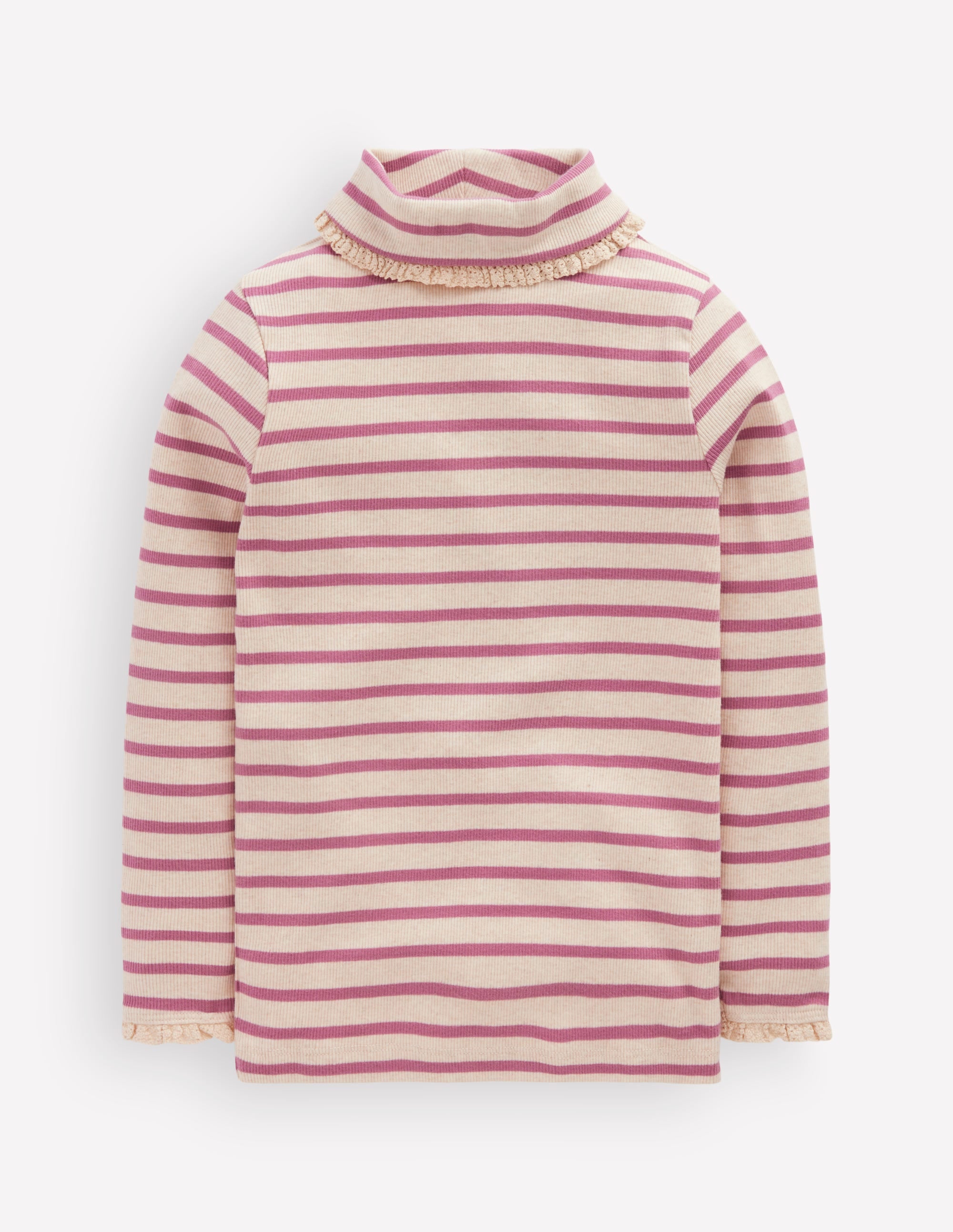 Lace Trim Roll Neck Top - Ivory/Pink Stripe | Boden USA