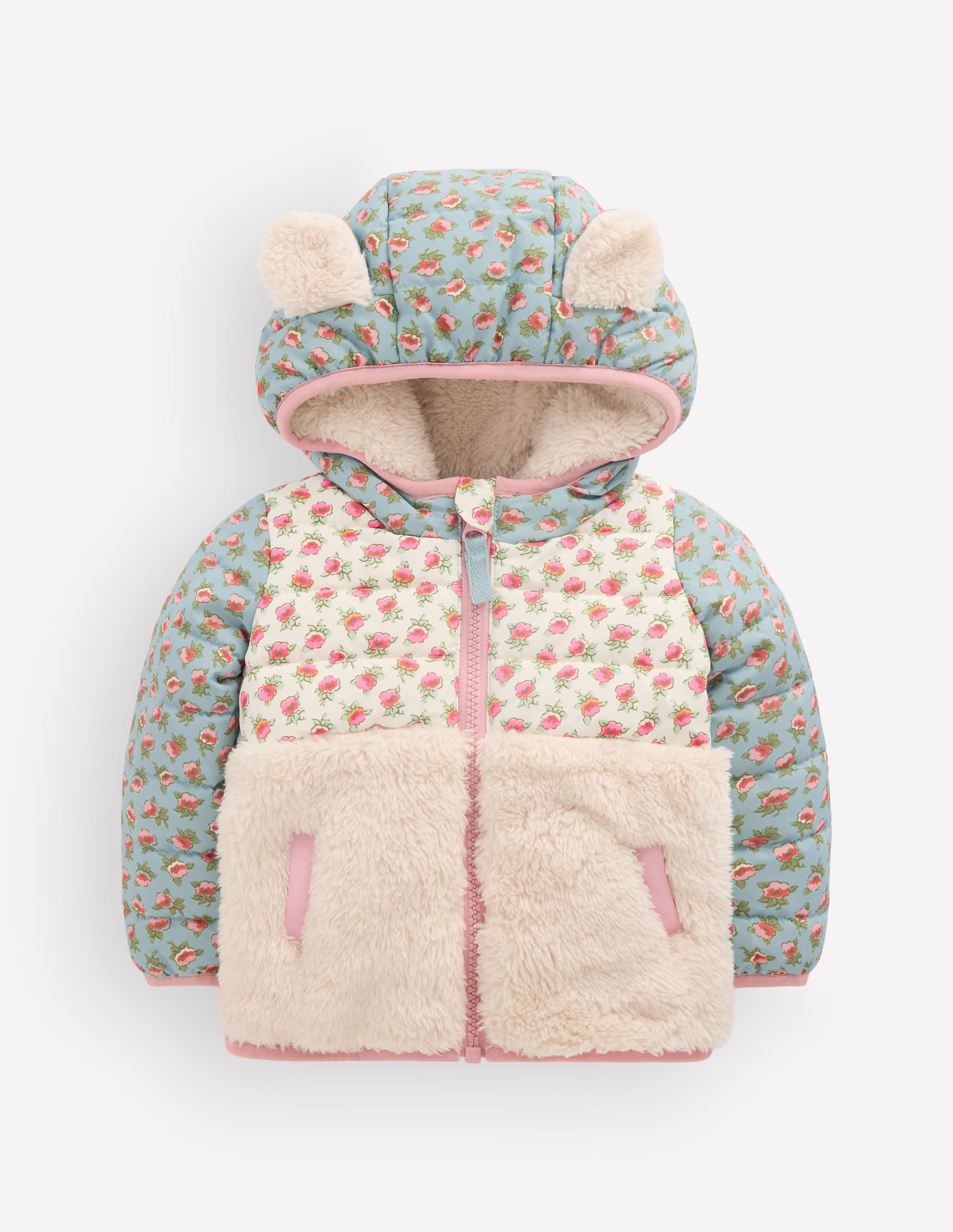 Mixed Borg Jacket - Blue Hotchpotch Floral | Boden USA