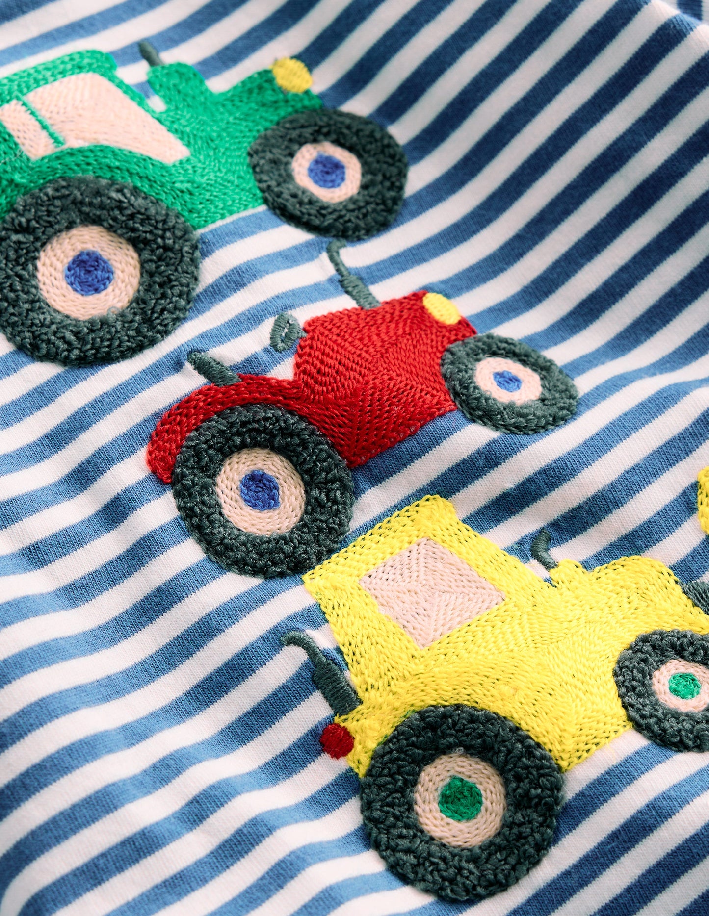 Long Sleeve Appliqué T-Shirt-Blue Stripe Tractors