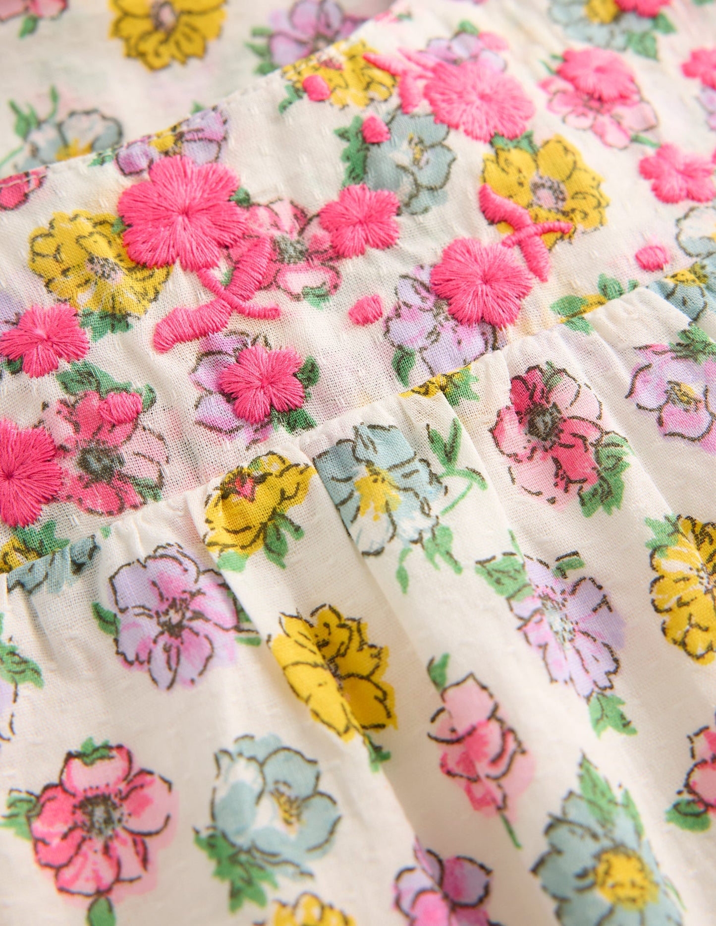 Embroidered Woven Romper-Sof Ivory Rosa Embrodiered