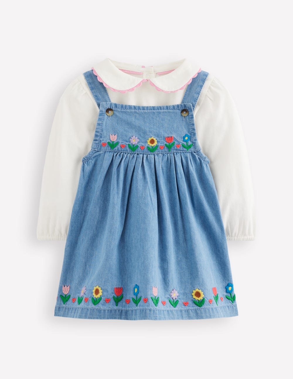 Boden Baby Embroidered Pinny Dress Set in Blue | Size 0-3 Months Boden Baby Embroidered Pinny Dress Set in Blue | Size 0-3 Months