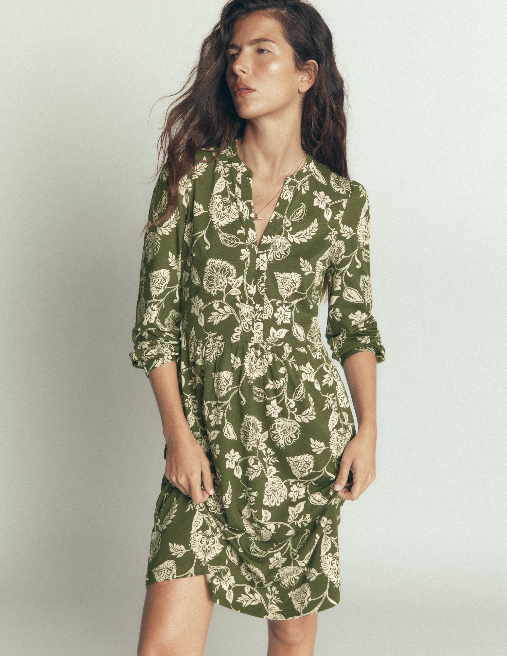 Naomi Relaxed Jersey Dress - Forest Green, Planted Meadows | Boden USA