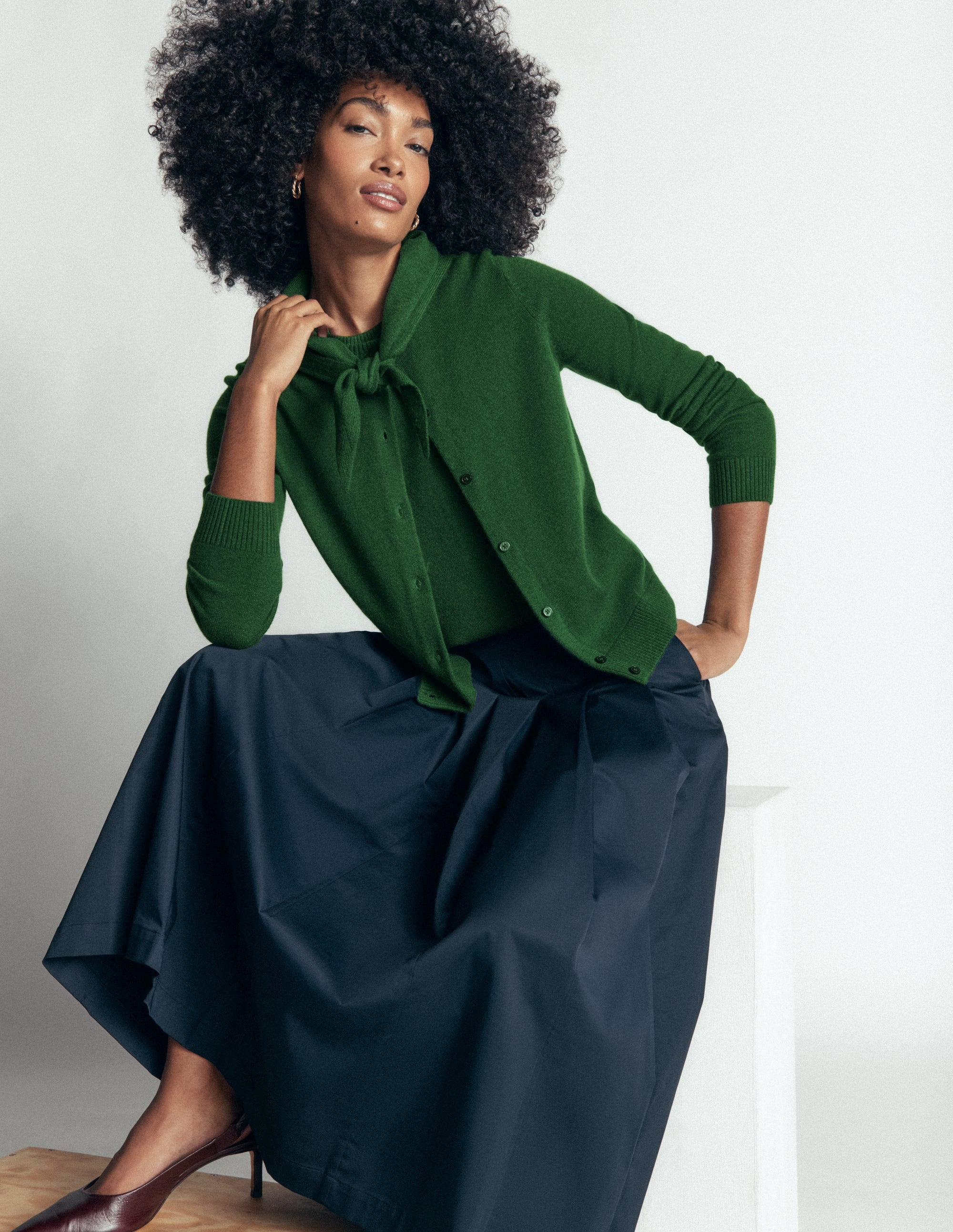 Elsie Cashmere Crew Cardigan - Fresh Green | Boden USA