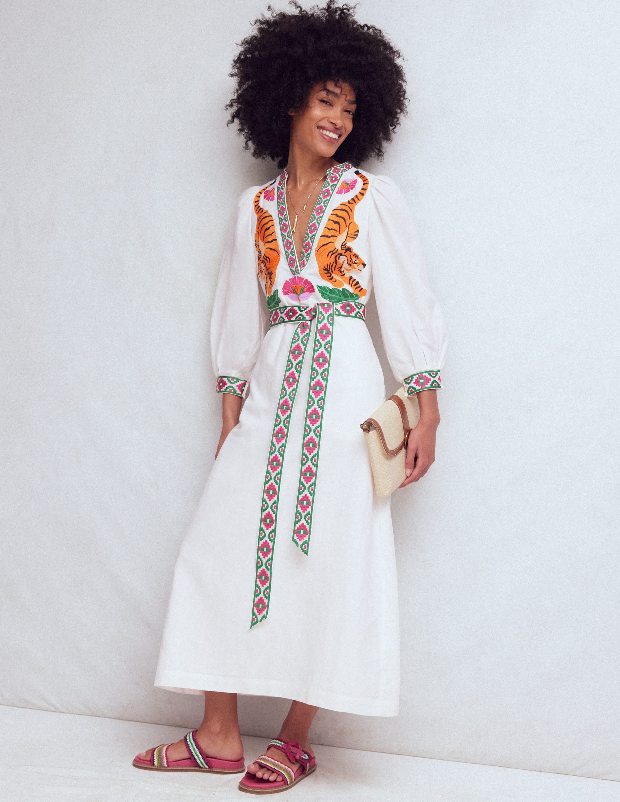 boden laura linen embroidered dress Laura Linen Embroidered Dress-White